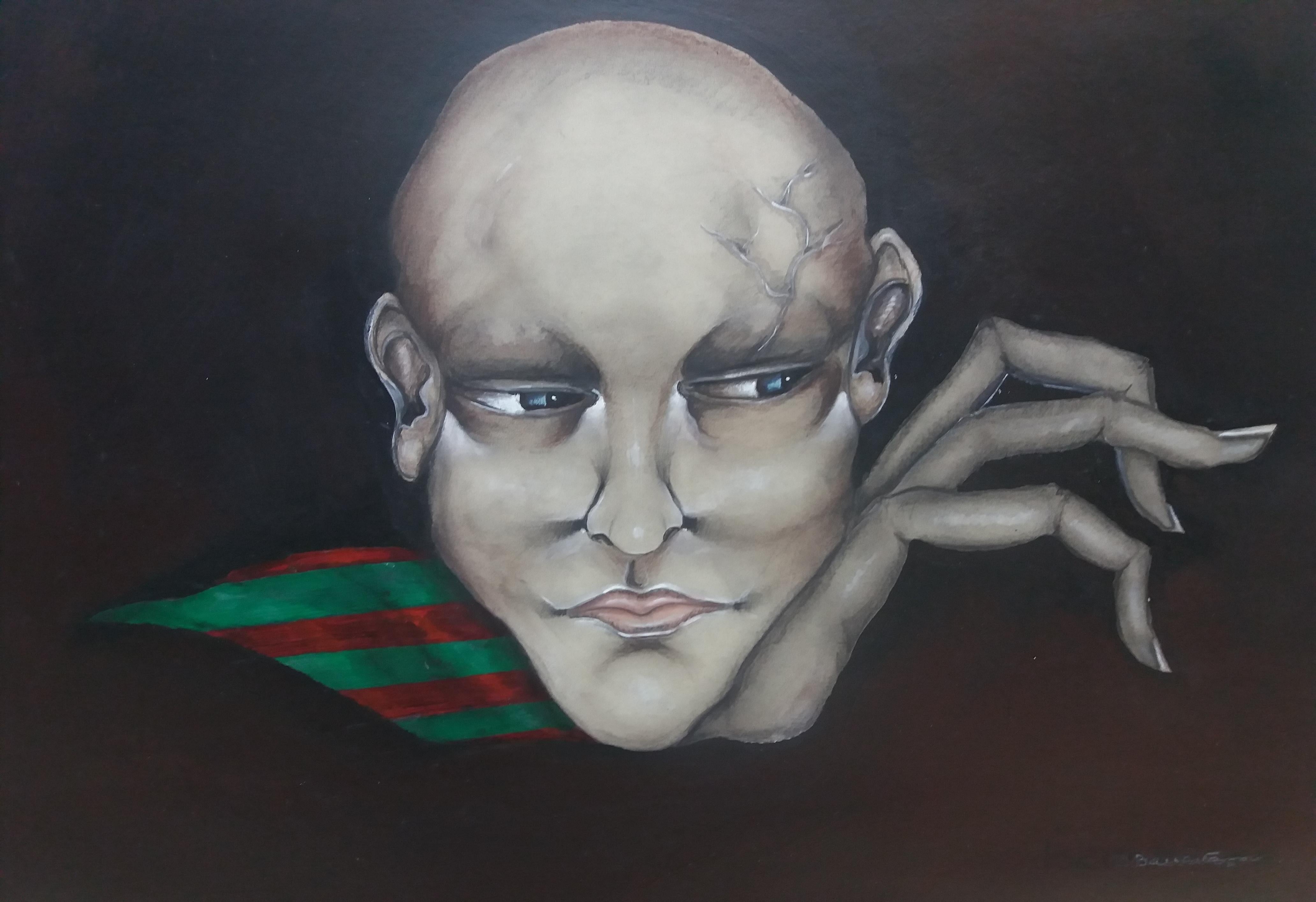 Candido Ballester. surreal. black. face. acrylic painting For Sale 2