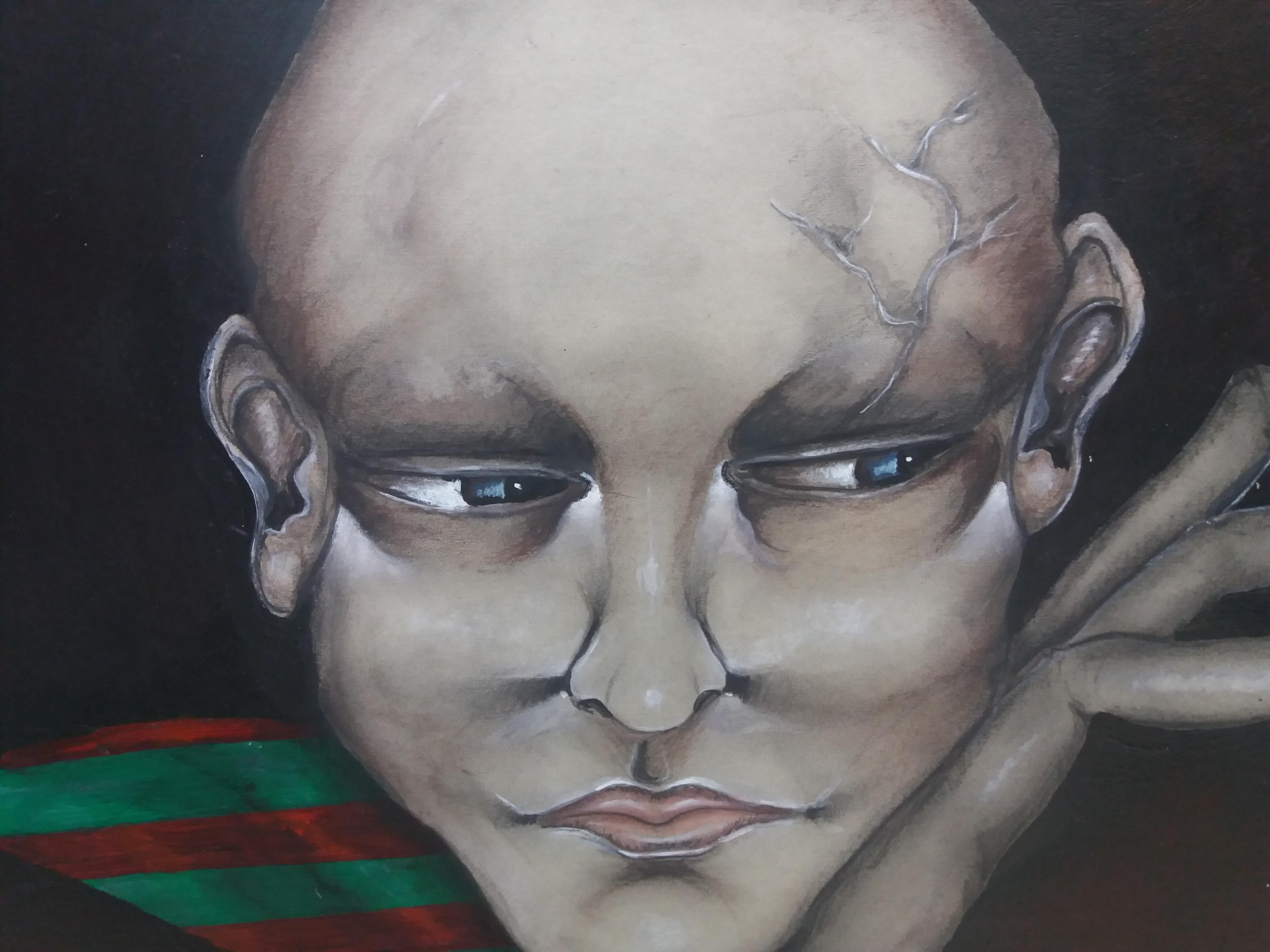 Candido Ballester. surreal. black. face. acrylic painting For Sale 4