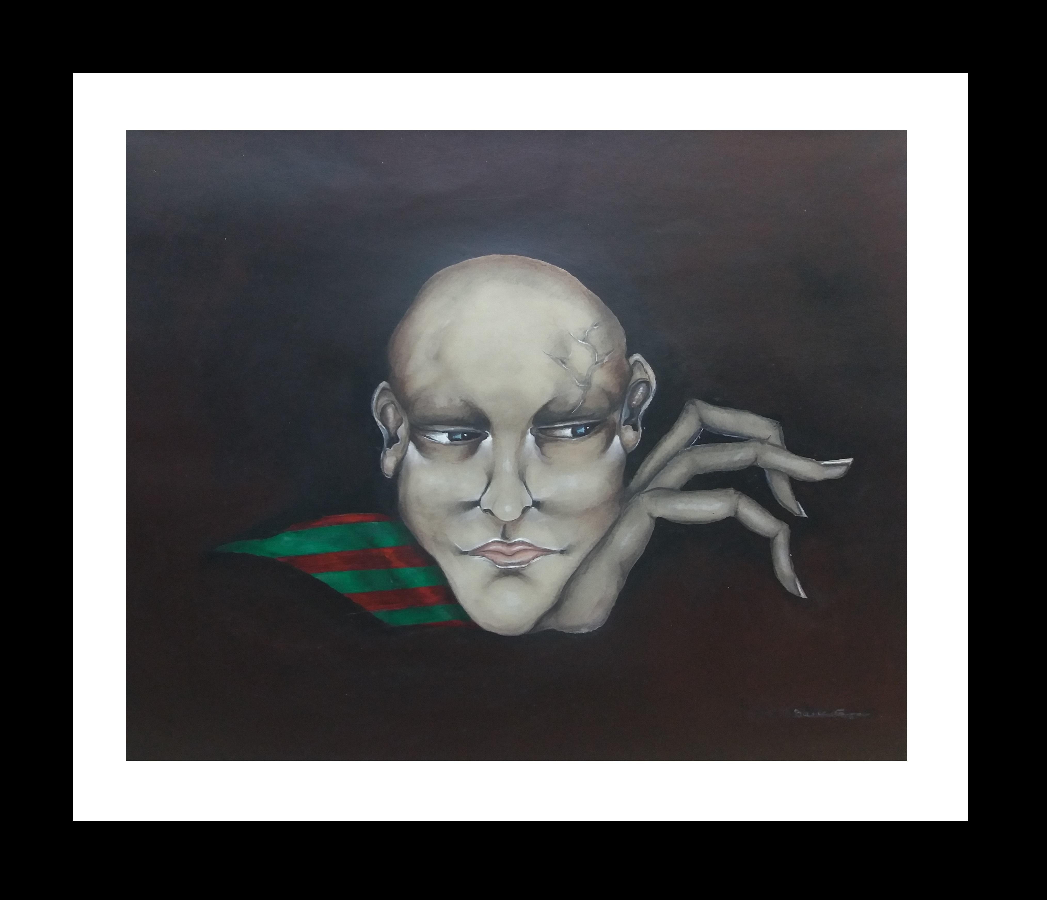 Candido Ballester.30 surreal. black. face. acrylic painting