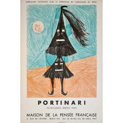 Vintage 1957 Original Poster of Poritnari at the Maison de la Pensée Française