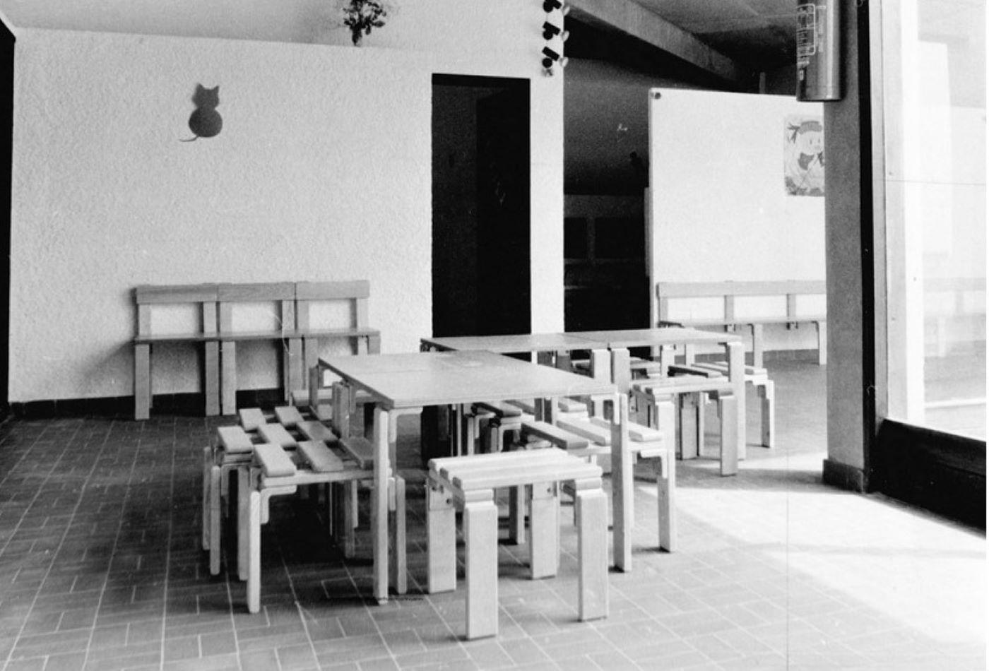 A rare set of two chairs and matching side table (or stool) designed by architect Georges Candilis (1913-1995) .Candelis created these chairs for the 'Les Carrats' holiday resort that he designed in Port-Leucate, France with Finnish interior