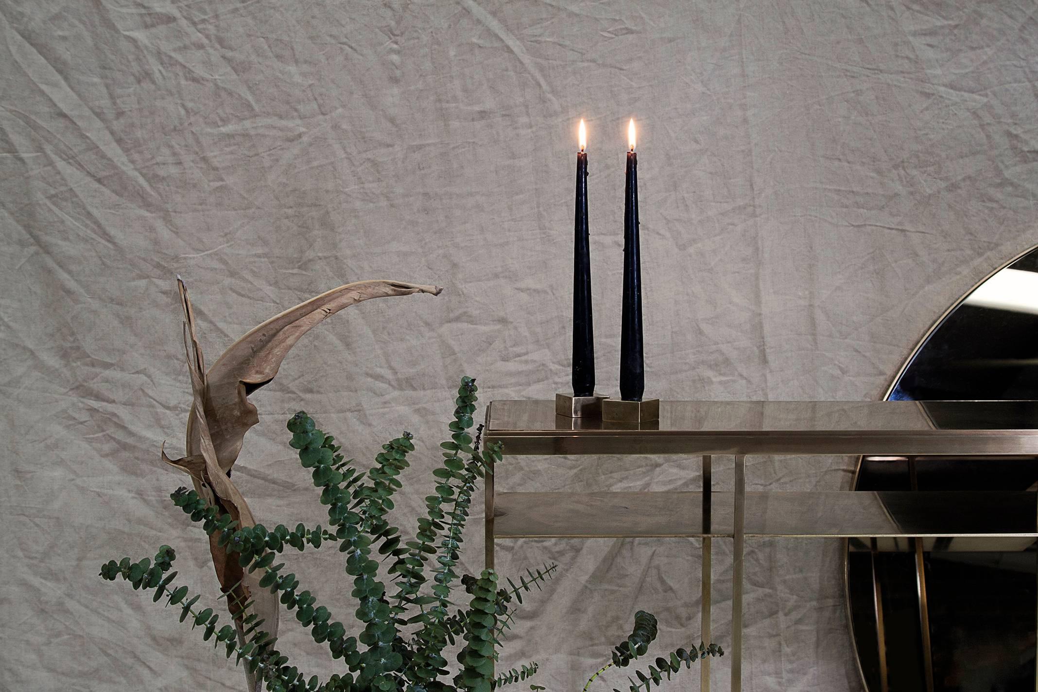 Carrara Marble Solid Brass Candle Block — Made in Britain For Sale