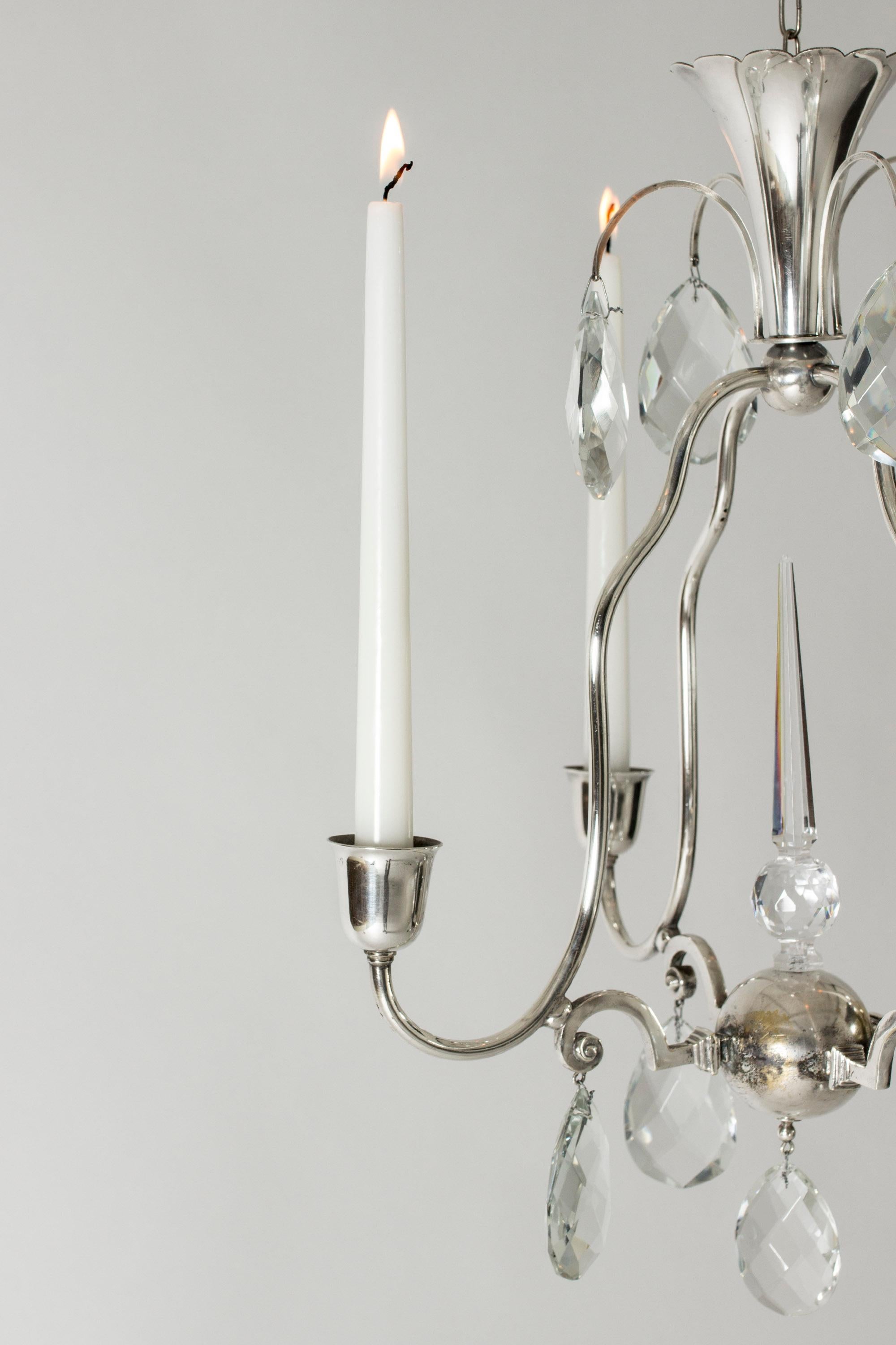 Scandinavian Modern Candle Chandelier by Elis Bergh for C. G. Hallberg, Sweden, 1920s For Sale