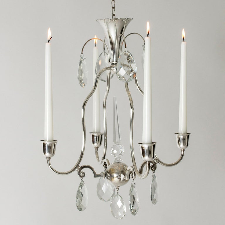 Candle Chandelier by Elis Bergh for C. G. Hallberg, Sweden, 1920s For