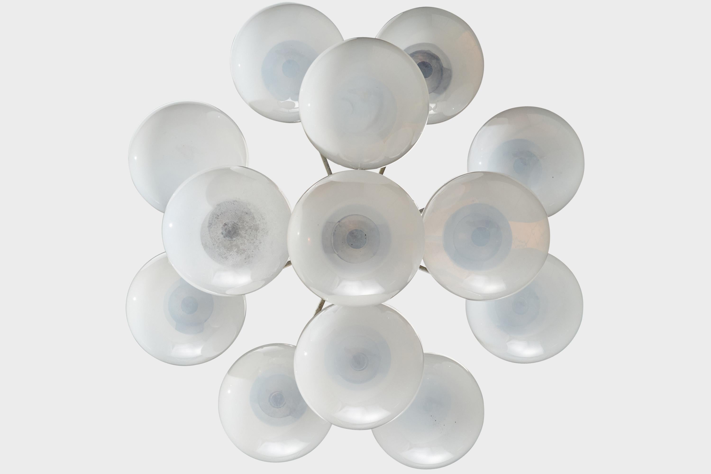 Candle, Chandelier, Nickel, Glass, Italy, 1970 For Sale 5