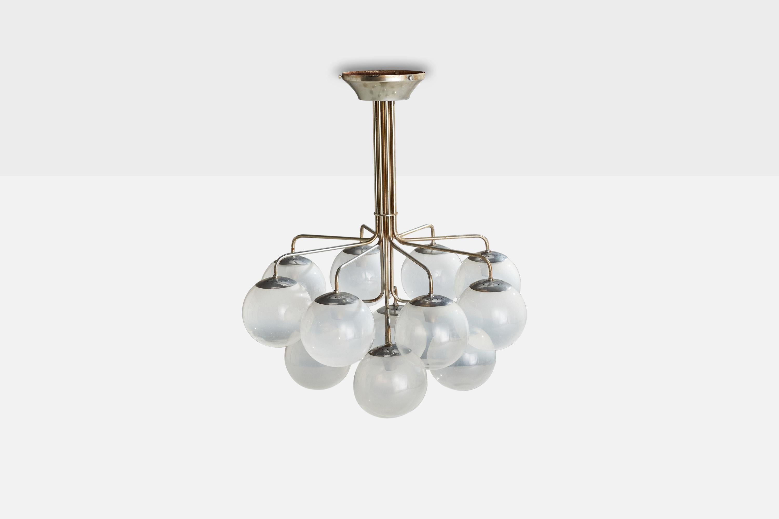 Candle, Chandelier, Nickel, Glass, Italy, 1970 In Good Condition For Sale In High Point, NC