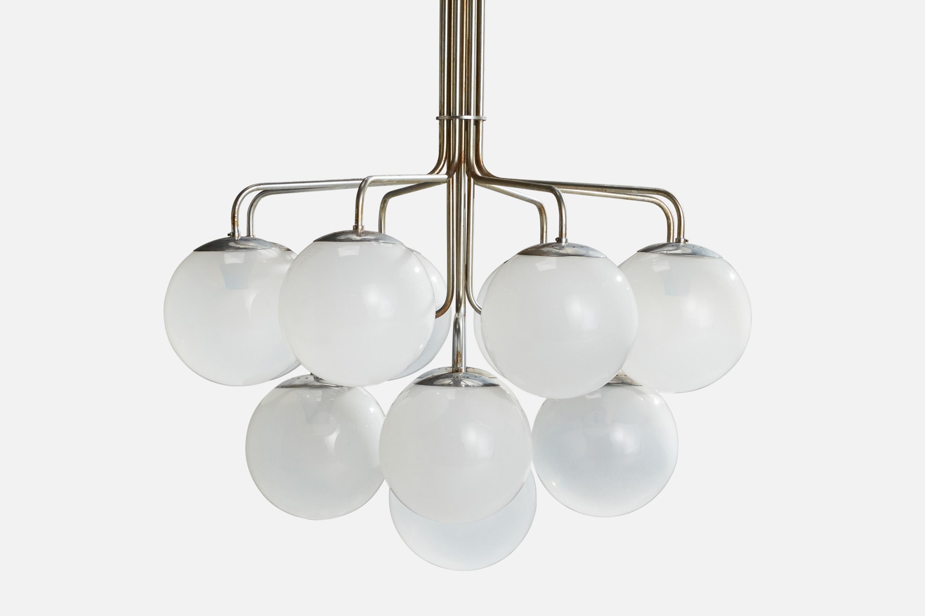 Late 20th Century Candle, Chandelier, Nickel, Glass, Italy, 1970 For Sale