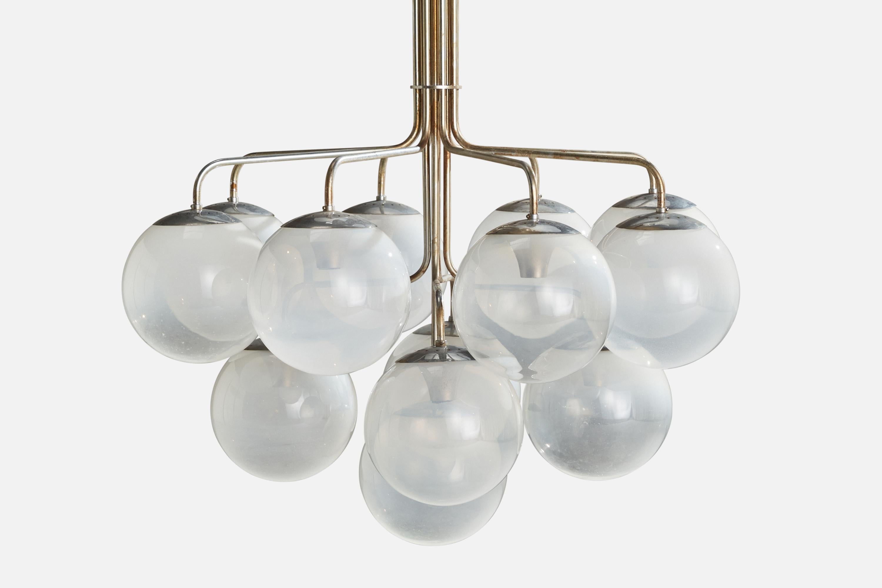 Late 20th Century Candle, Chandelier, Nickel, Glass, Italy, 1970
