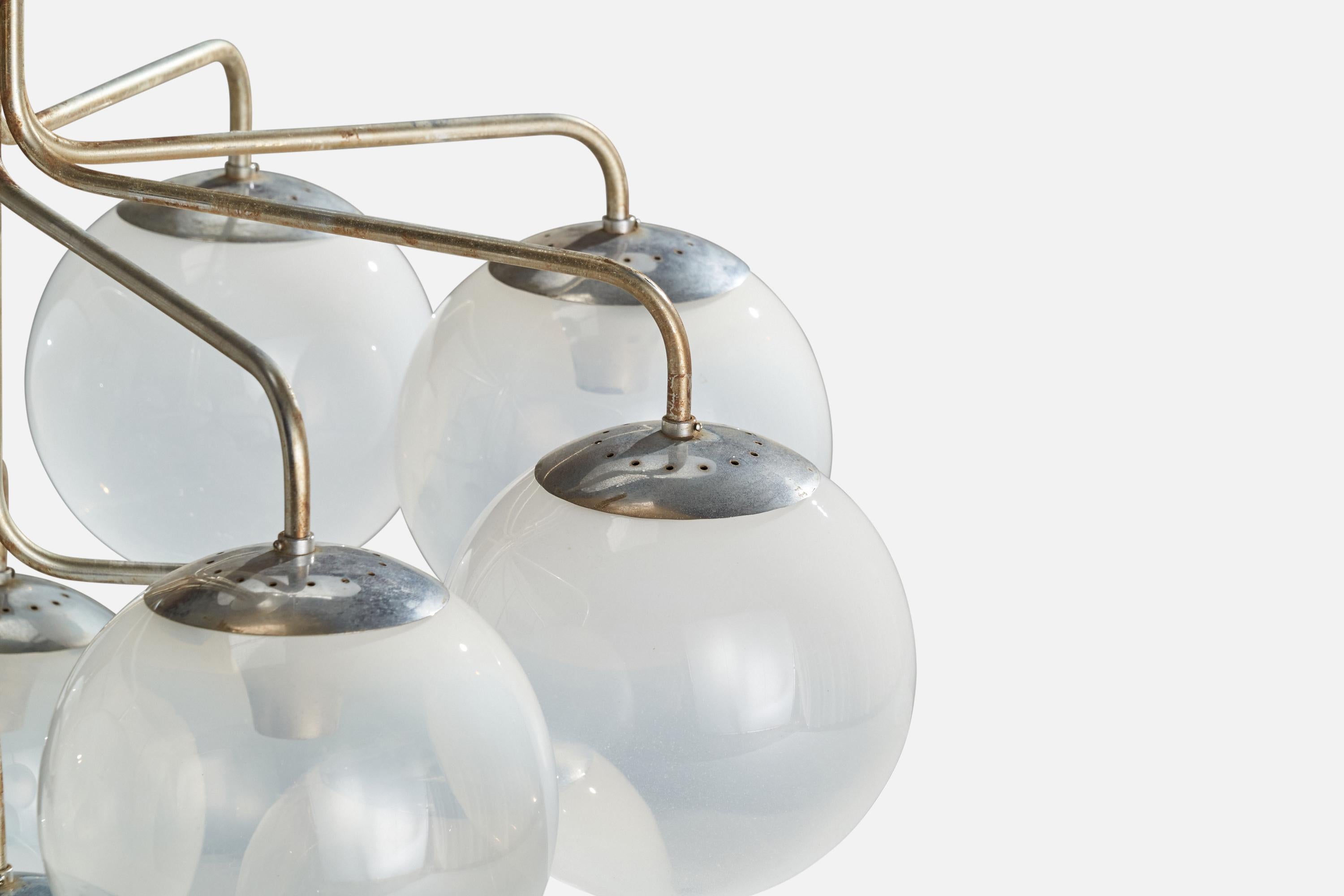 Candle, Chandelier, Nickel, Glass, Italy, 1970 2