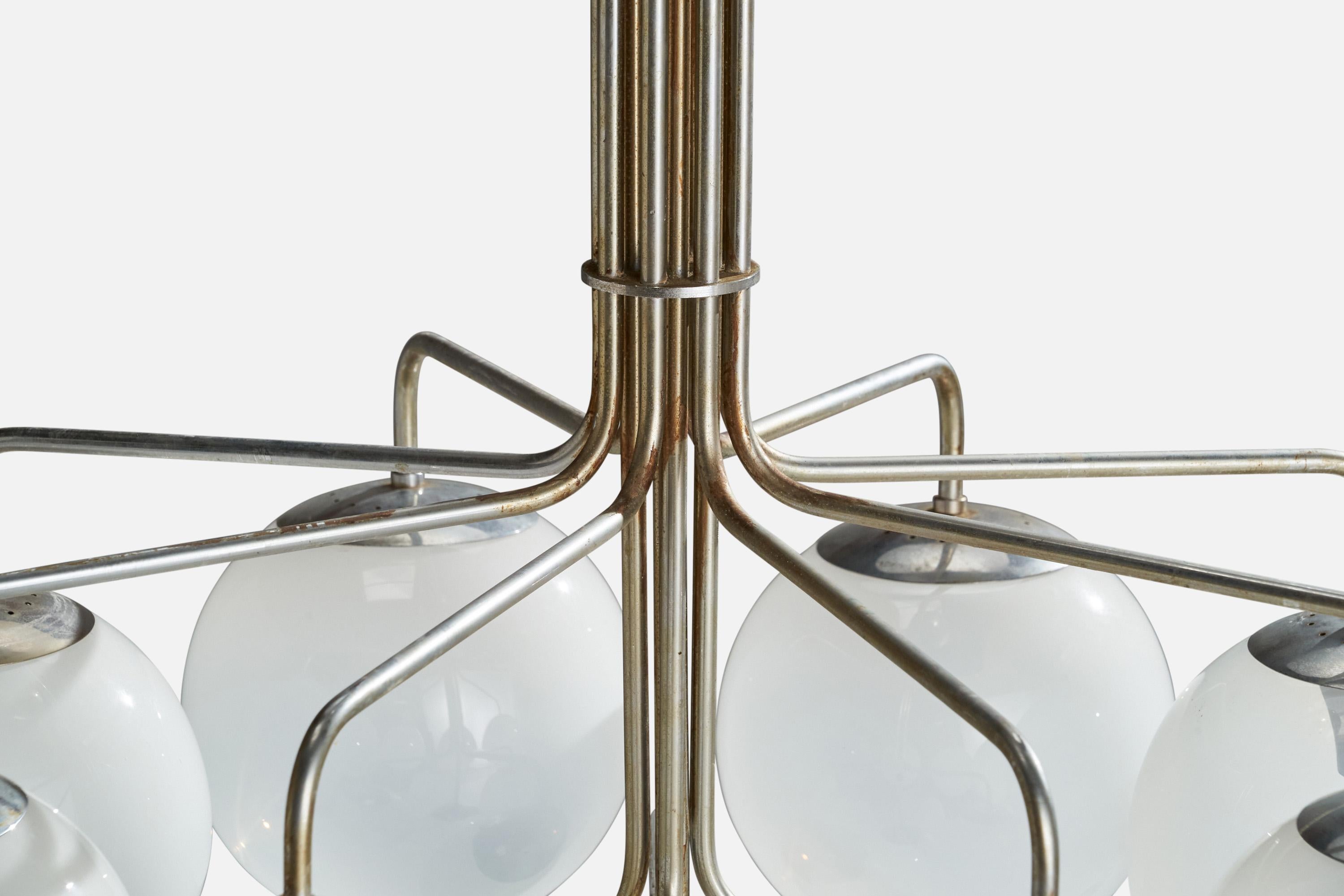 Candle, Chandelier, Nickel, Glass, Italy, 1970 For Sale 3