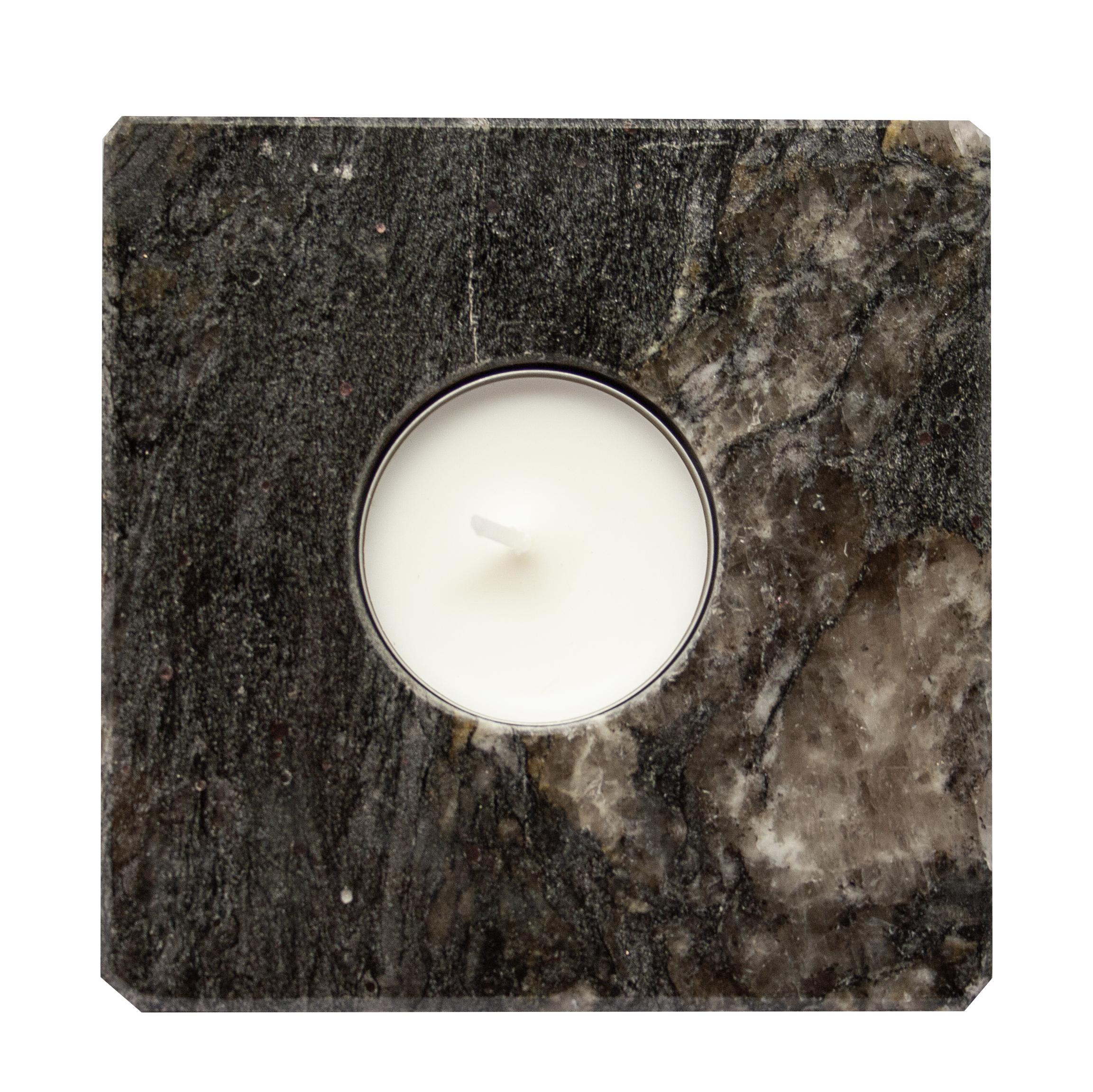 Kerzenhalter Schwarzer Granit Weißer Quarz Geode Inlay Einzigartiges Geschenk zum Muttertag (Moderne) im Angebot