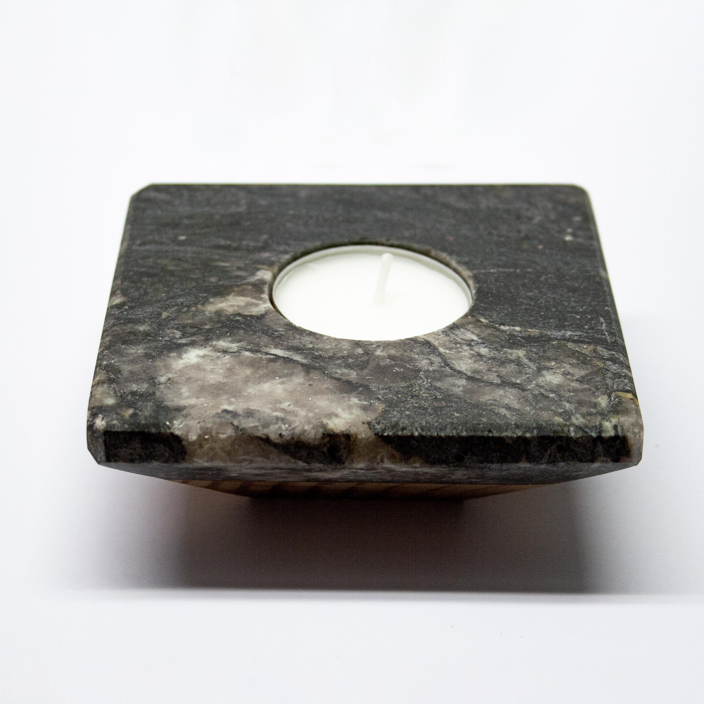 Modern Candle Holder Black Granite White Quartz Geode Inlay Unique Mother’s Day Gift For Sale