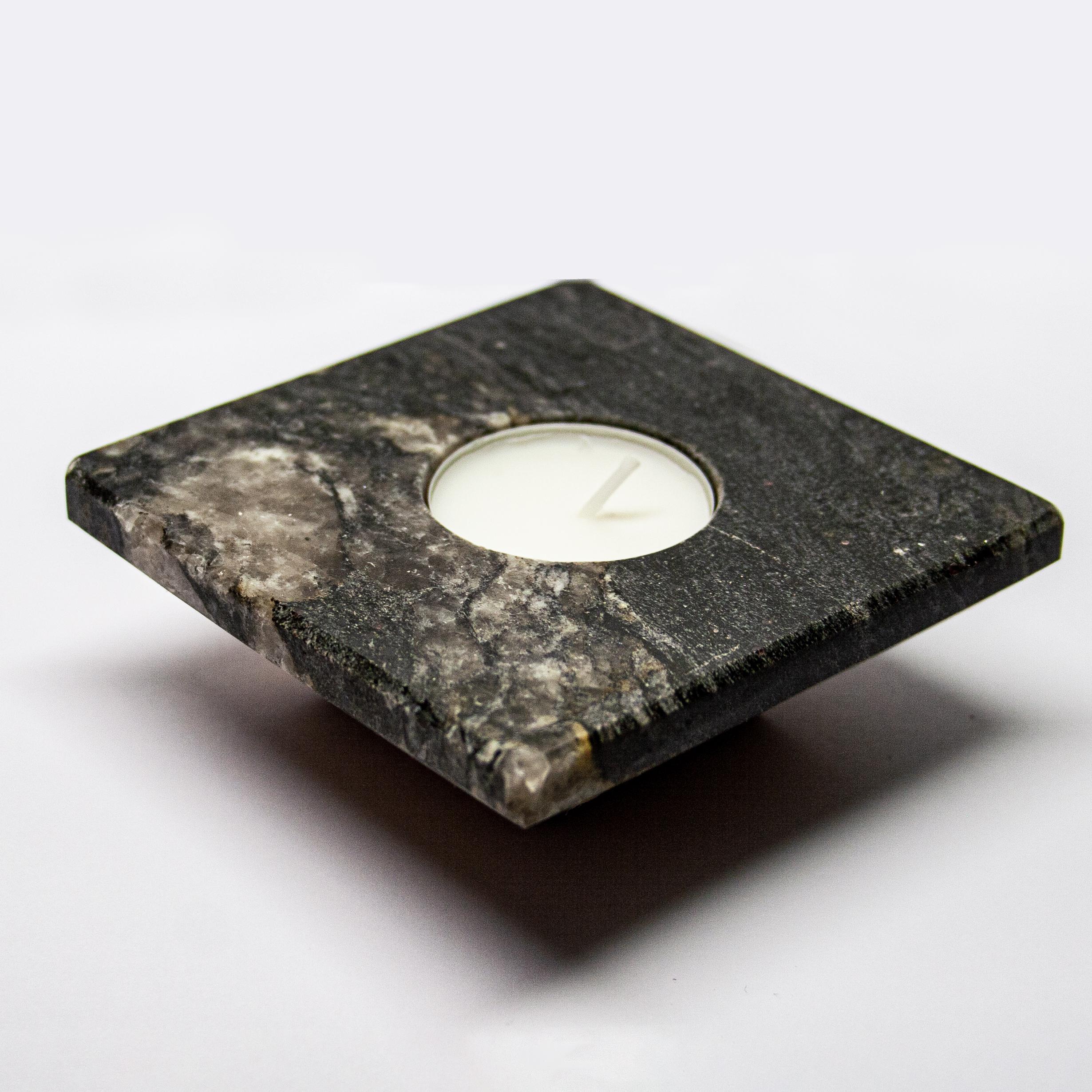 Polished Candle Holder Black Granite White Quartz Geode Inlay Unique Mother’s Day Gift For Sale