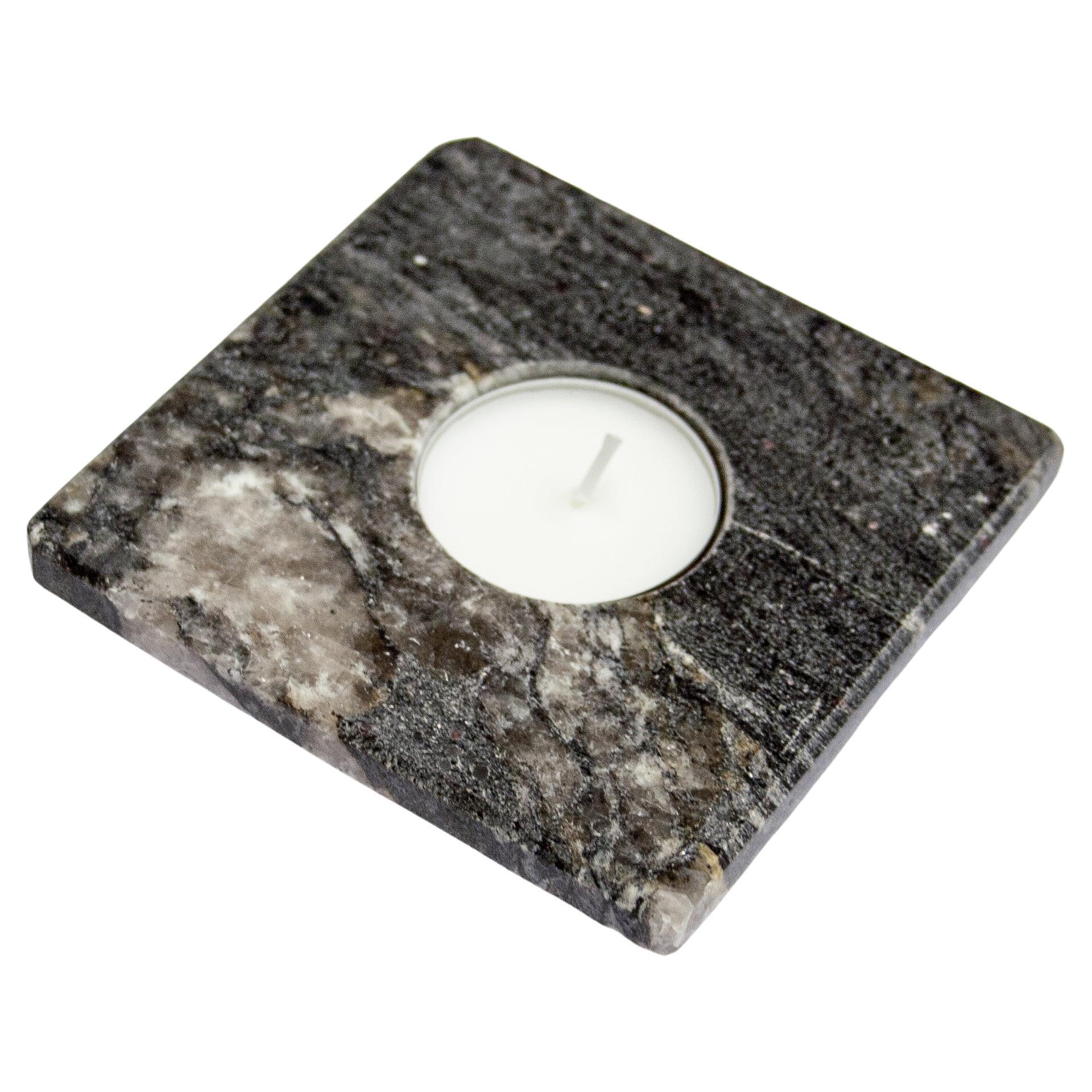 Bougeoir Granit noir incrustation de géode de quartz blanc Cadeau unique pour la fête des mères