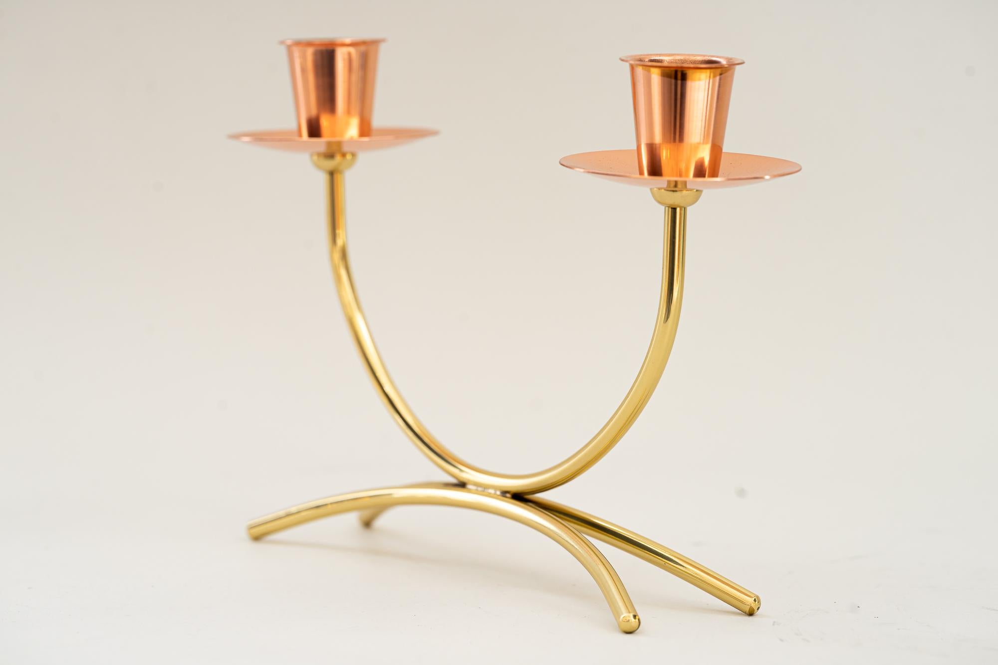 Candle holder brass, copper conbination around 1950s
Polished and stove enameled.