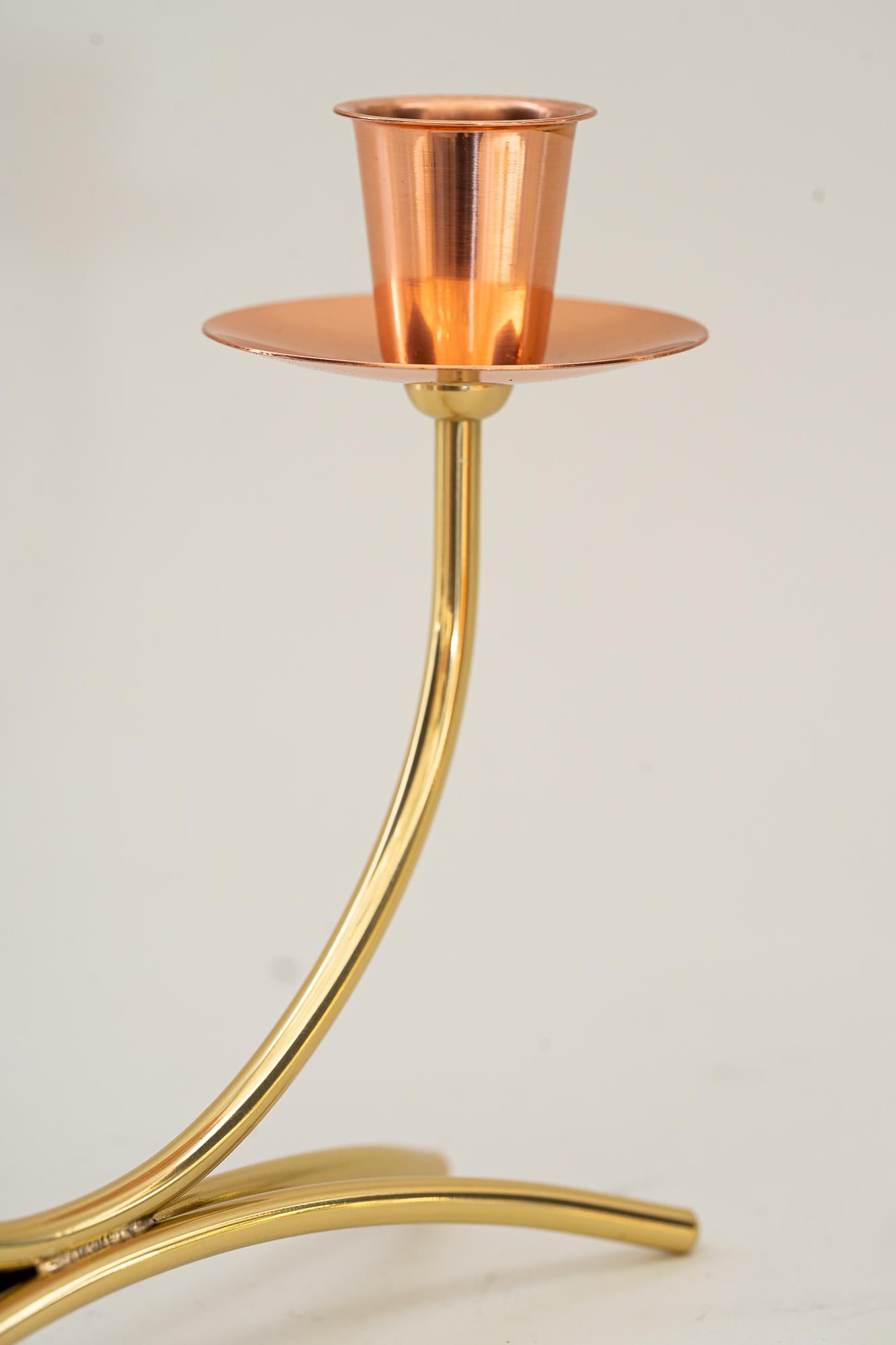 Lacquered Candle Holder Brass, Copper Conbination Around 1950s For Sale