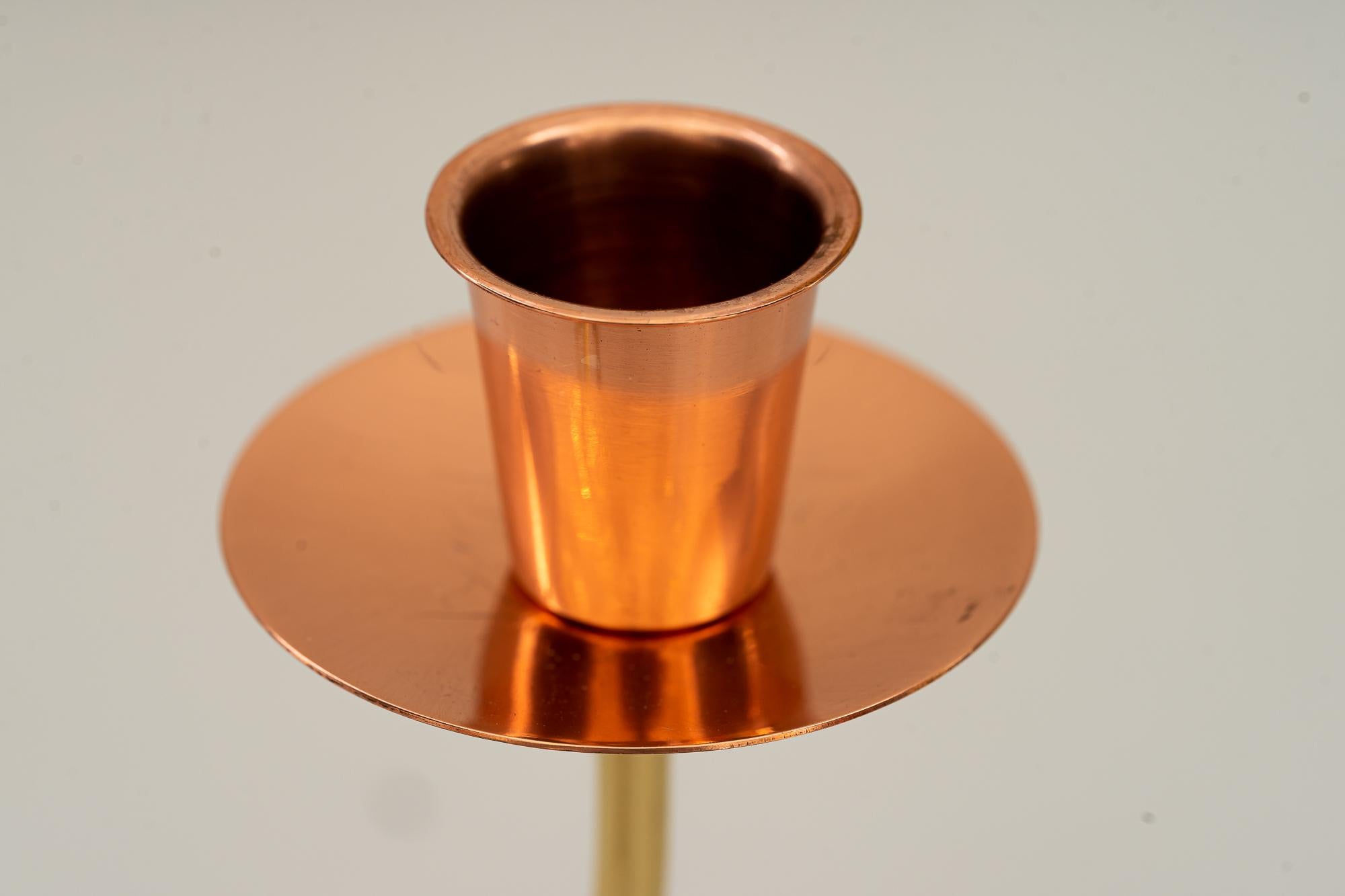 Candle Holder Brass, Copper Conbination Around 1950s In Good Condition For Sale In Wien, AT