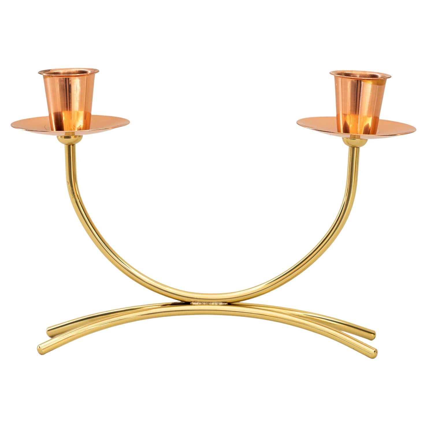 Candle Holder Brass, Copper Conbination Around 1950s For Sale