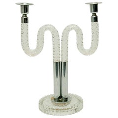 Candleholder by Barovier & Toso, in Glass and Chromed Brass, Italy, 1960