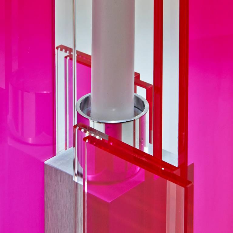 Contemporary Pink & Blue Glass & Aluminum Candlestick For Sale 6