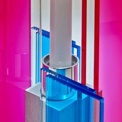Contemporary Pink & Blue Glass & Aluminum Candlestick