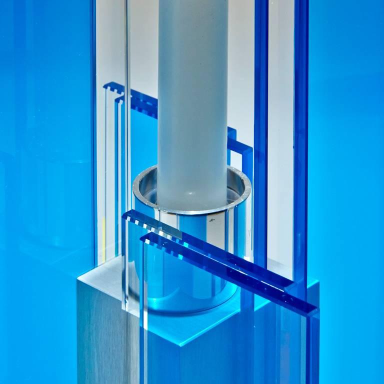 Contemporary Pink & Blue Glass & Aluminum Candlestick In New Condition For Sale In Waltham, MA