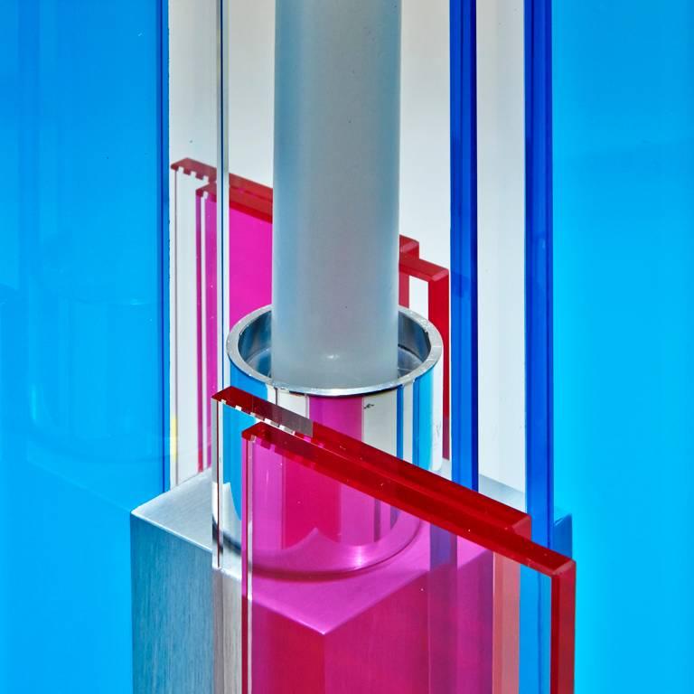 Contemporary Pink & Blue Glass & Aluminum Candlestick For Sale 2