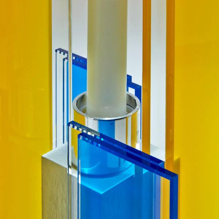 Contemporary Yellow & Blue Glass & Aluminum Candlestick In New Condition For Sale In Waltham, MA