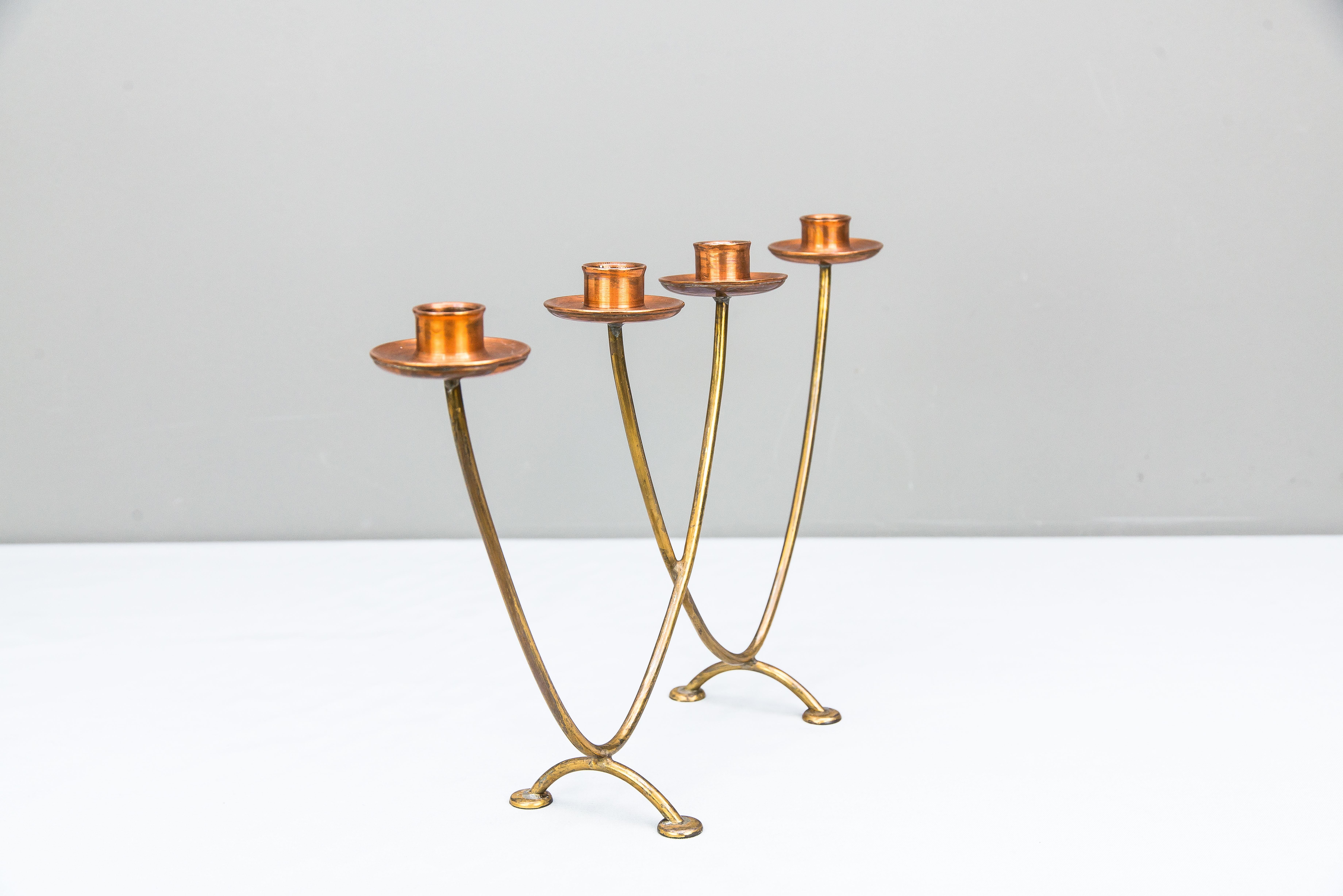Candleholder for 4 Candles Execution in Copper and Brass, circa 1950s For Sale 4