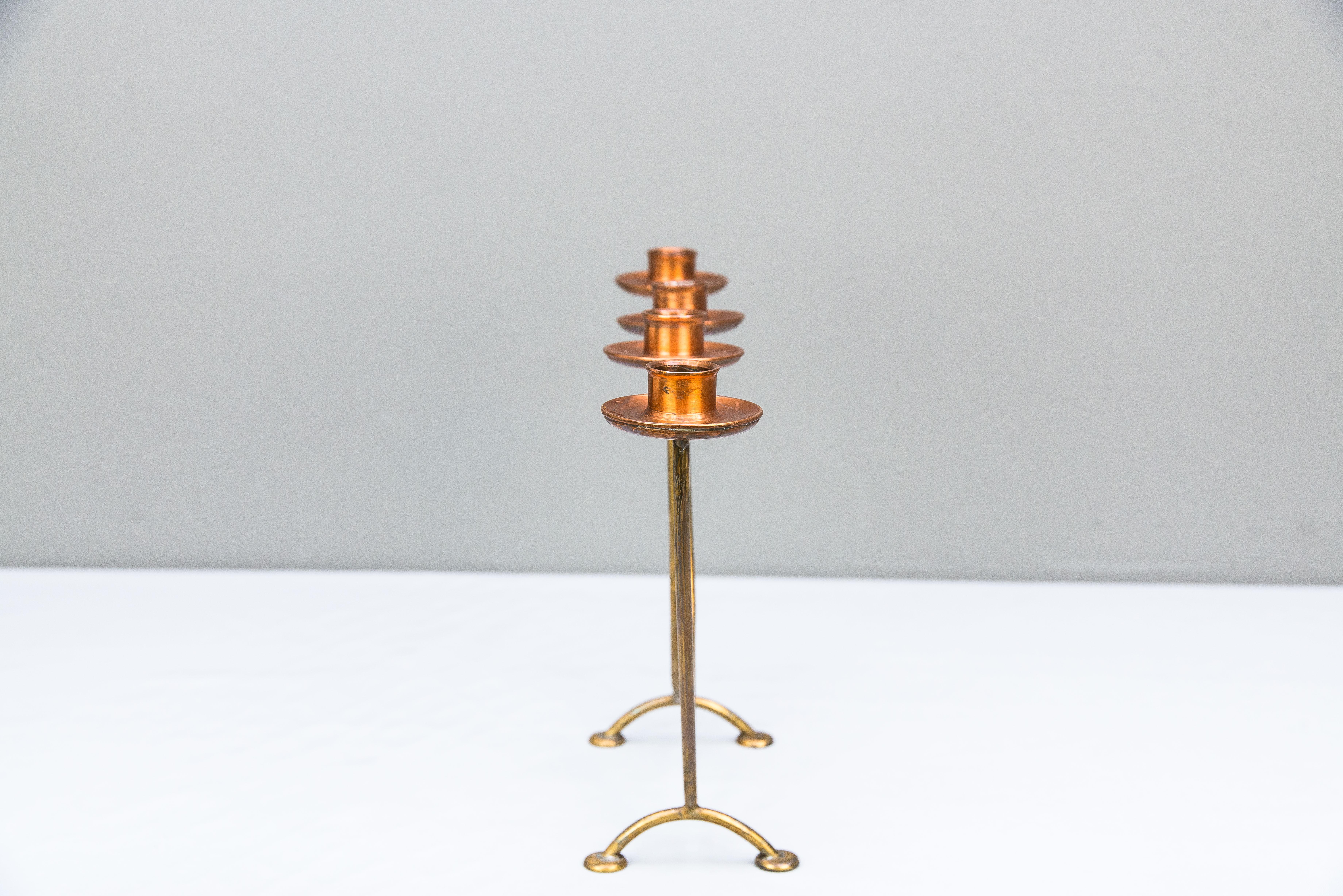 Candleholder for 4 Candles Execution in Copper and Brass, circa 1950s For Sale 5