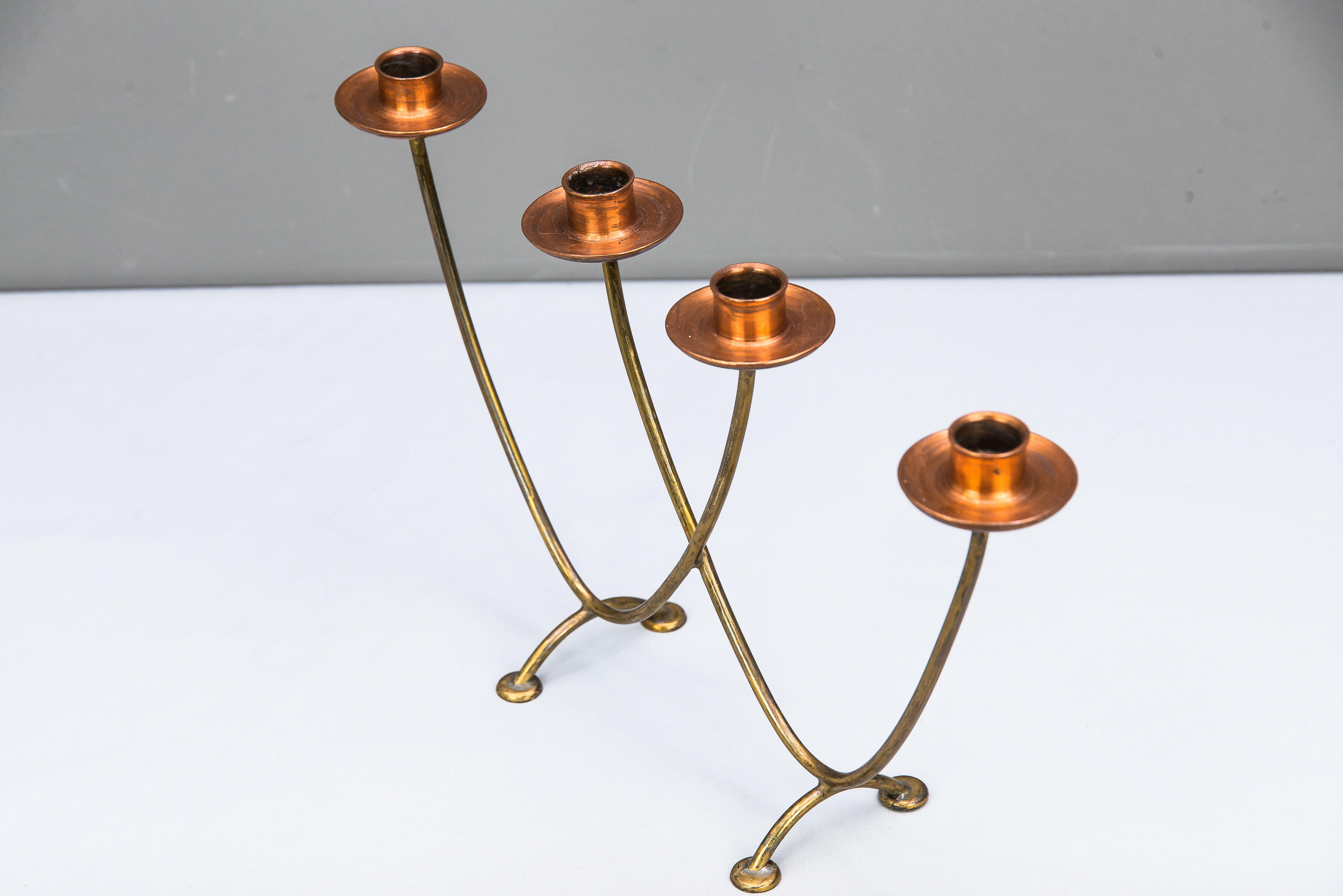Candleholder for 4 Candles Execution in Copper and Brass, circa 1950s For Sale 6