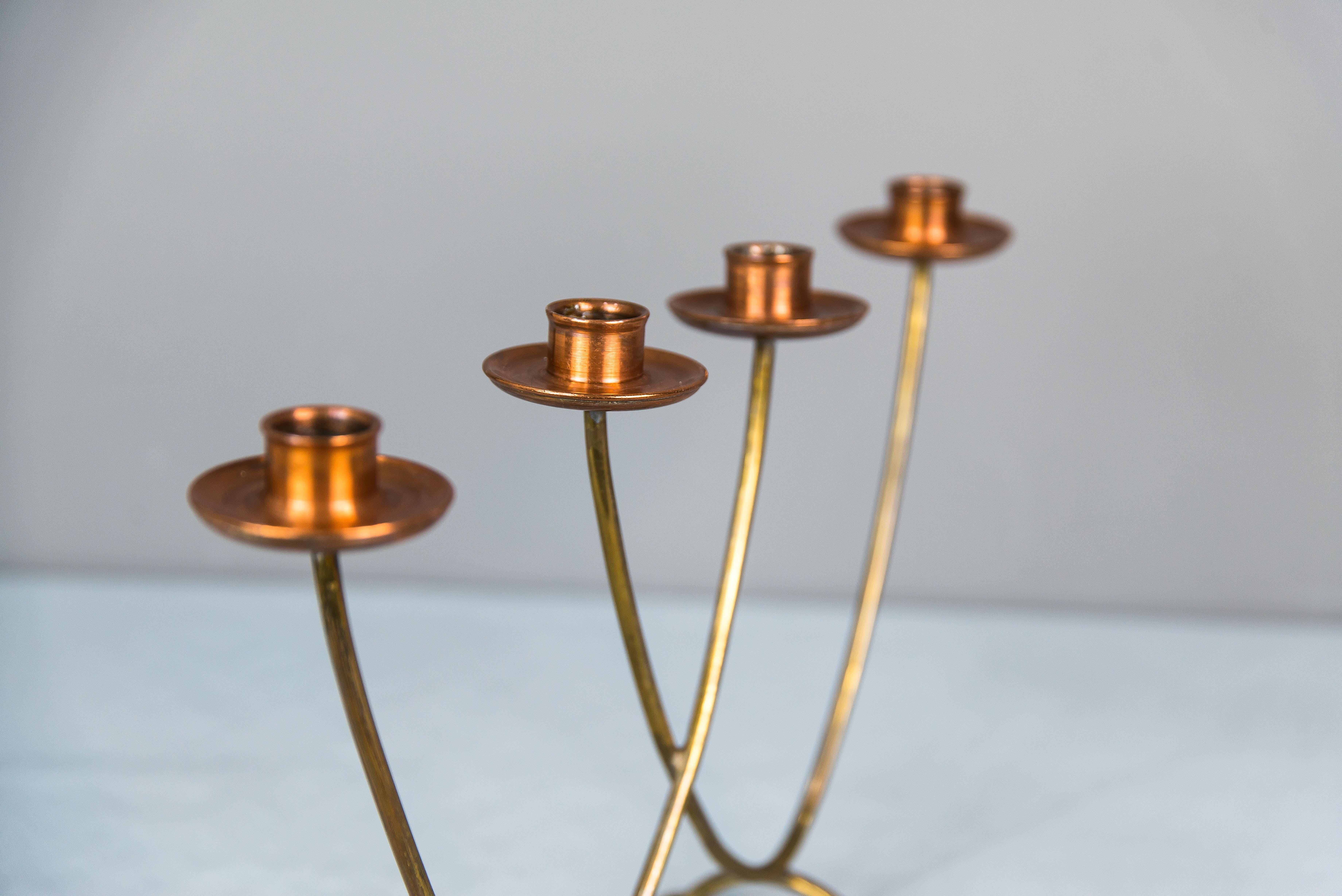 Candleholder for 4 Candles Execution in Copper and Brass, circa 1950s For Sale 1