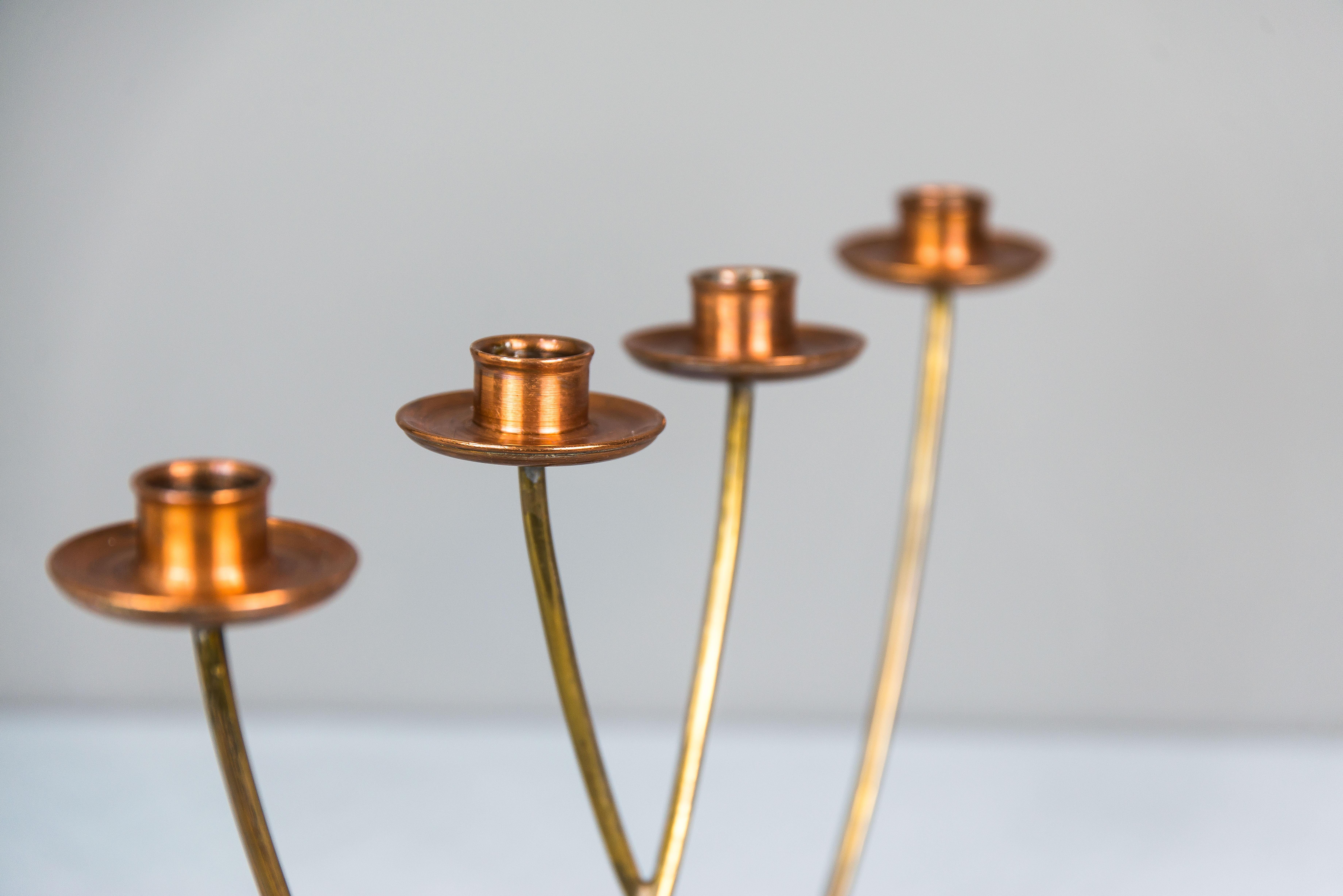 Candleholder for 4 Candles Execution in Copper and Brass, circa 1950s For Sale 2