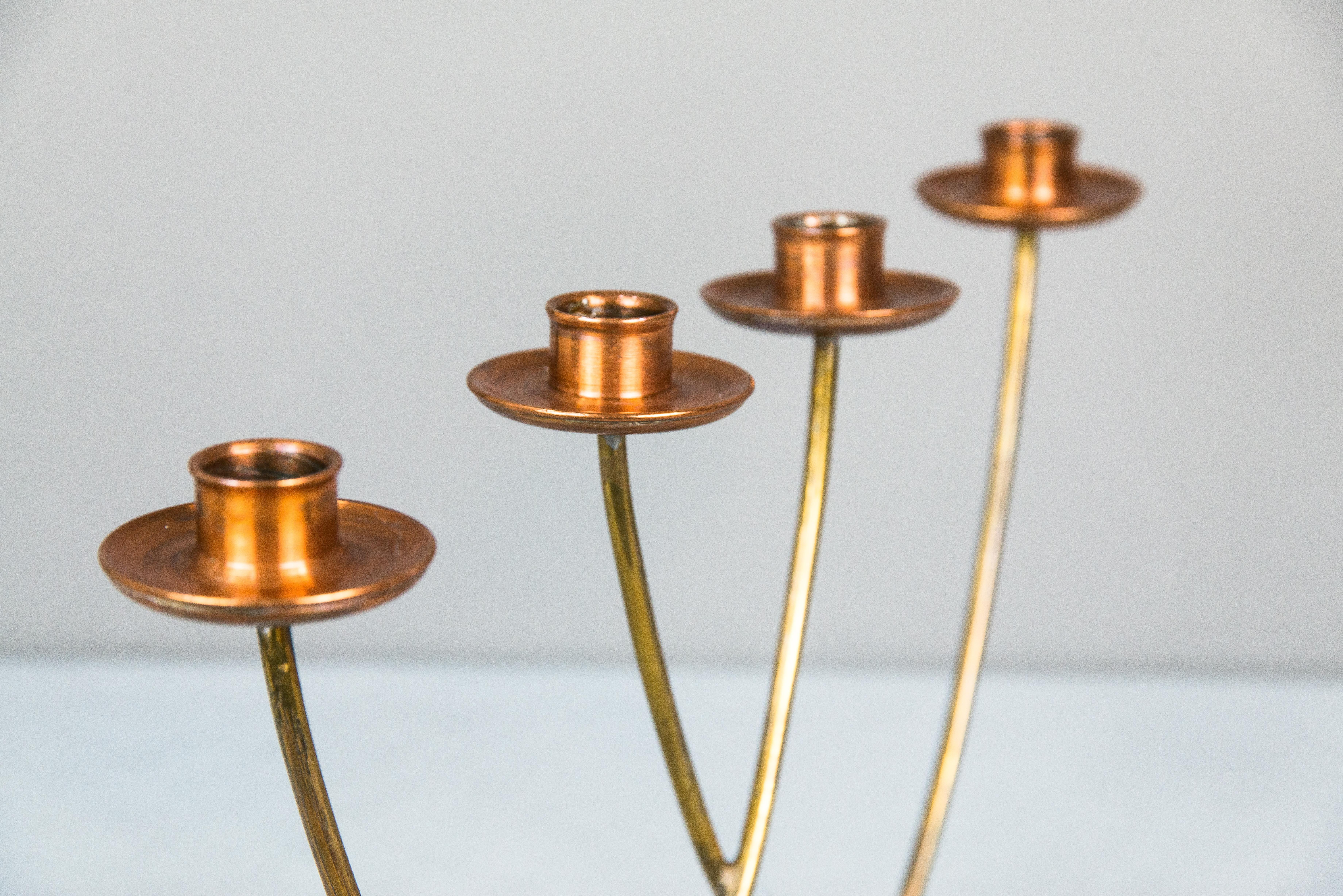 Candleholder for 4 Candles Execution in Copper and Brass, circa 1950s For Sale 3