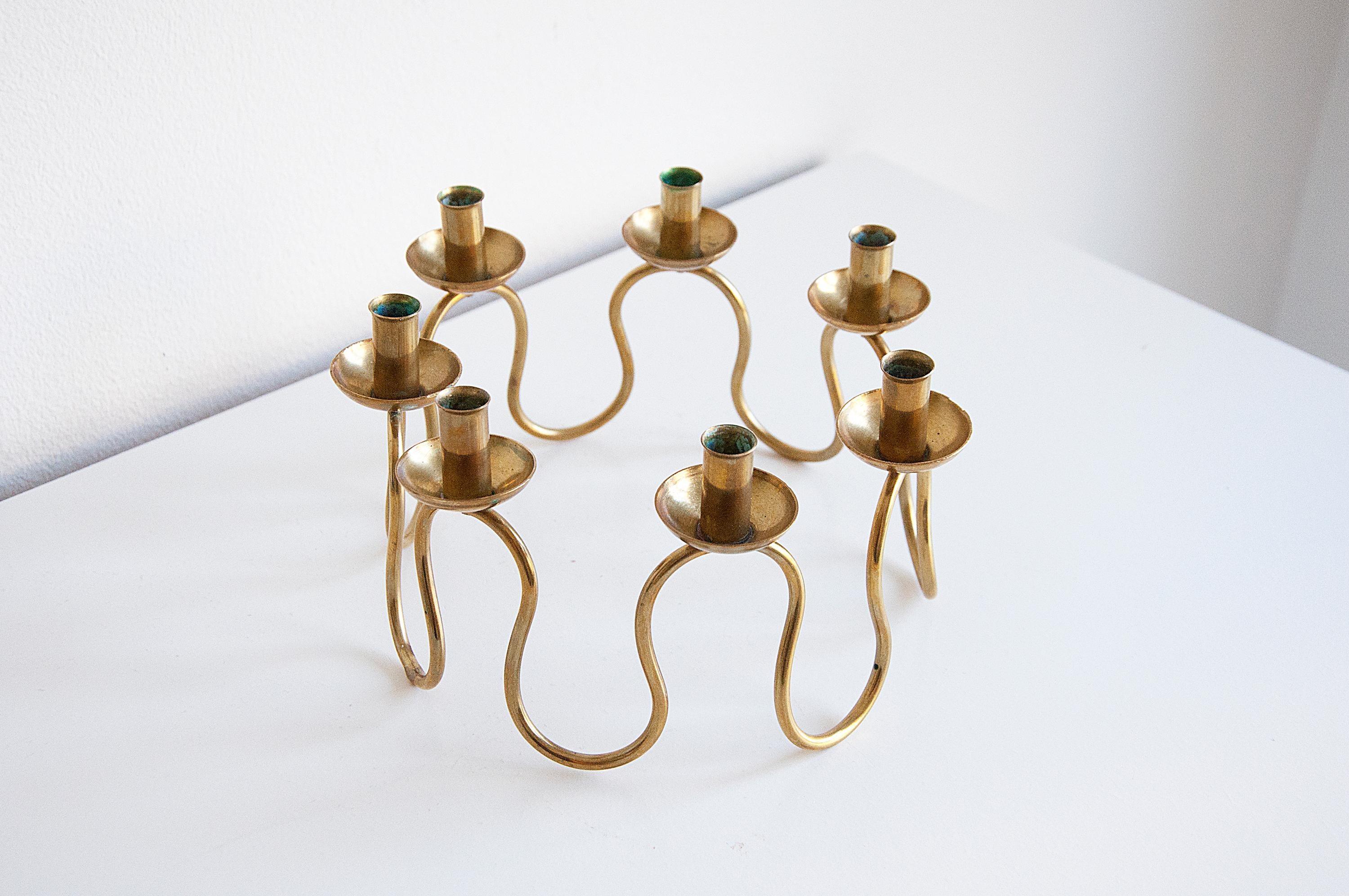 Mid-20th Century Swedish Modern Candle Holder in Brass by Lars Holmström, 1950s For Sale