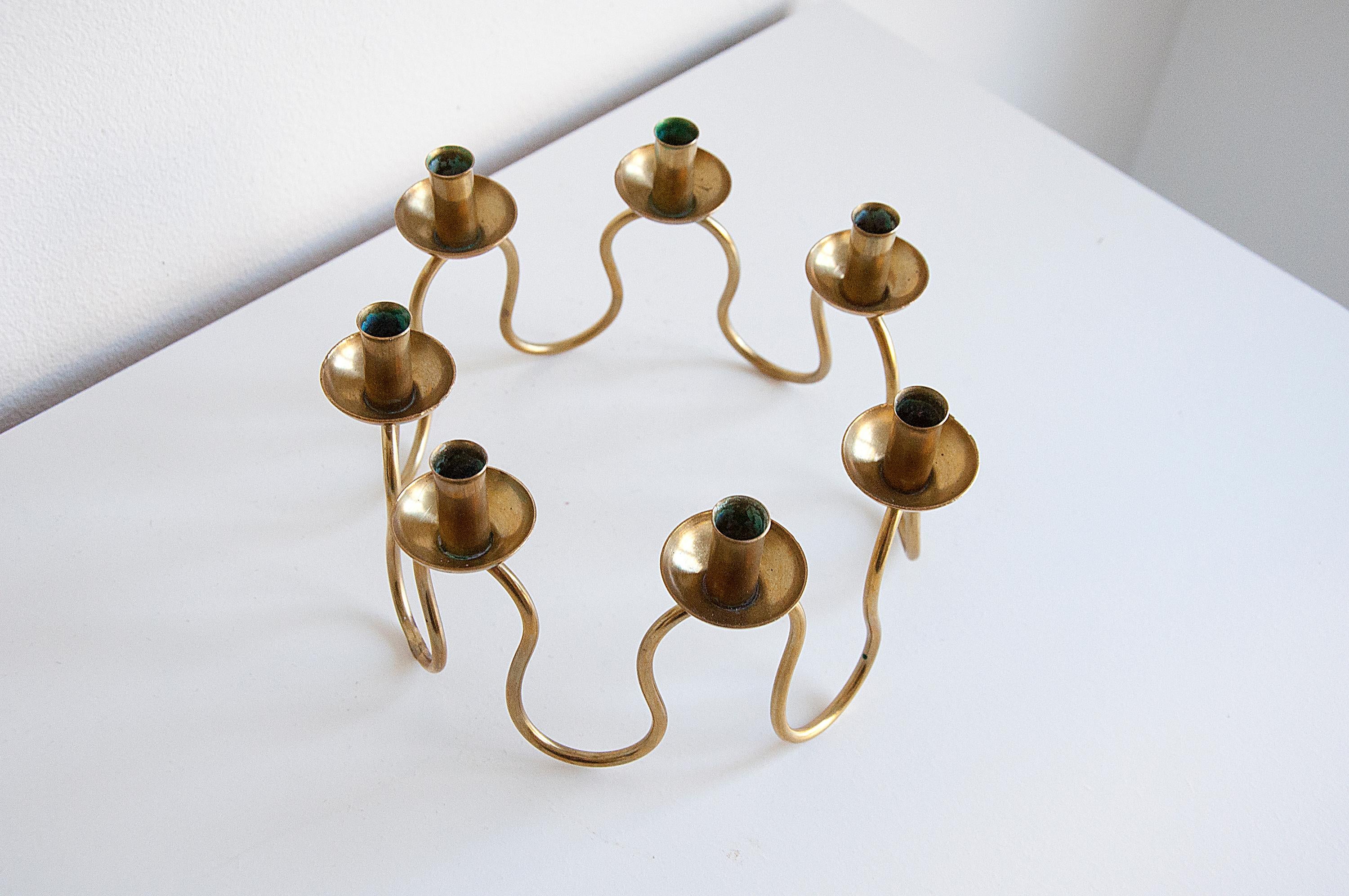 Swedish Modern Candle Holder in Brass by Lars Holmström, 1950s For Sale 1