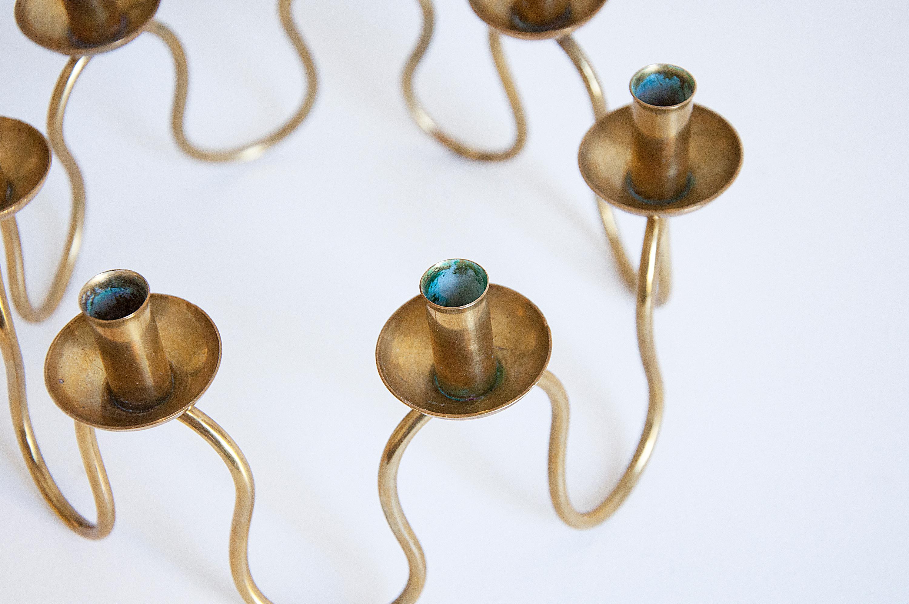 Swedish Modern Candle Holder in Brass by Lars Holmström, 1950s For Sale 2
