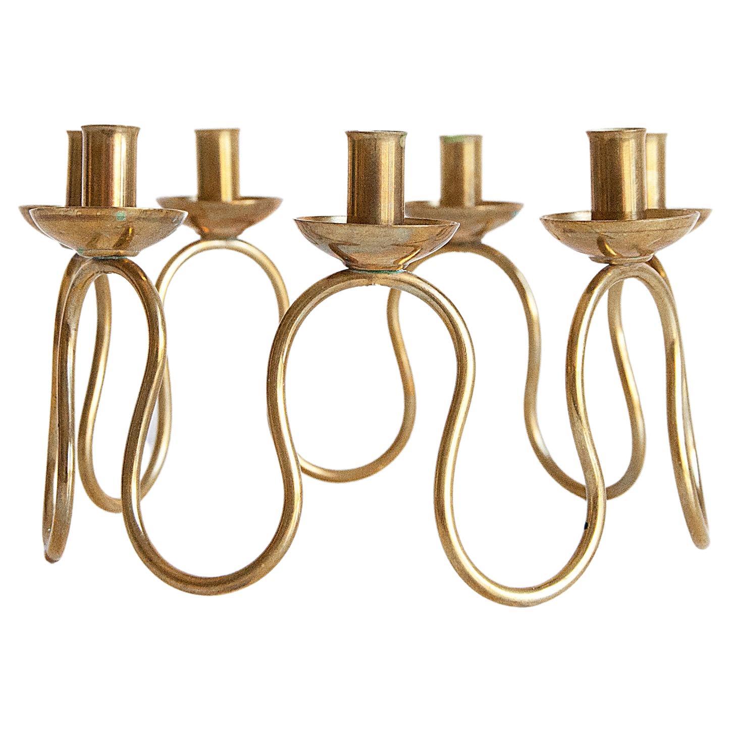 Swedish Modern Candle Holder in Brass by Lars Holmström, 1950s For Sale