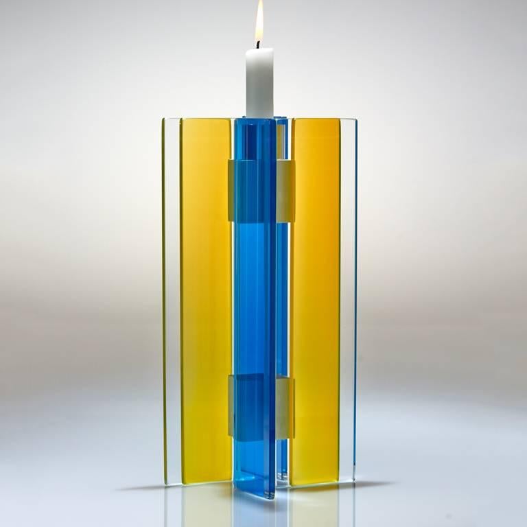 Anodized Contemporary Yellow Glass & Aluminum Candlestick  For Sale