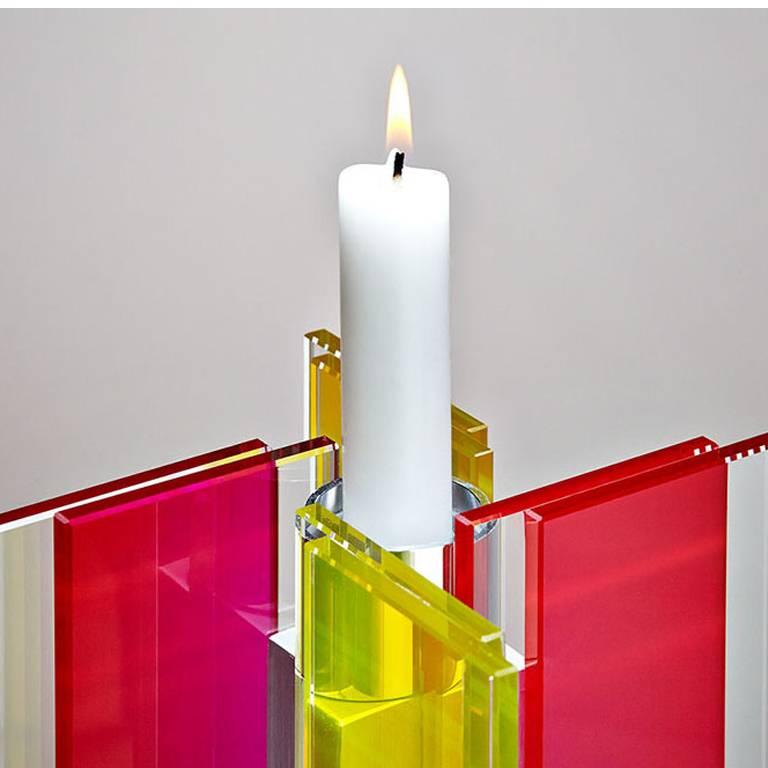 American Contemporary Pink & Yellow Glass & Aluminum Candlestick For Sale