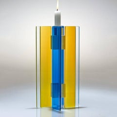 Contemporary Yellow & Blue Glass  Aluminum Candlestick