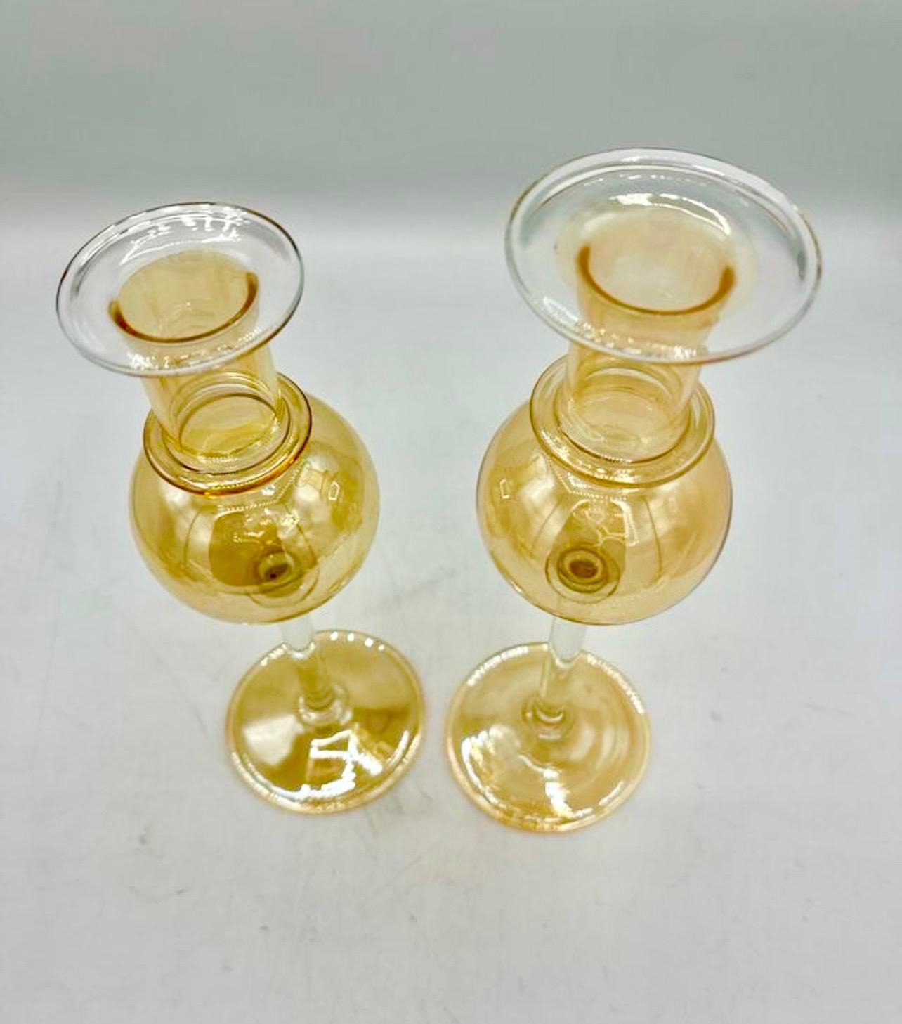 Italian Candle holder Murano gold glass set , Italy For Sale