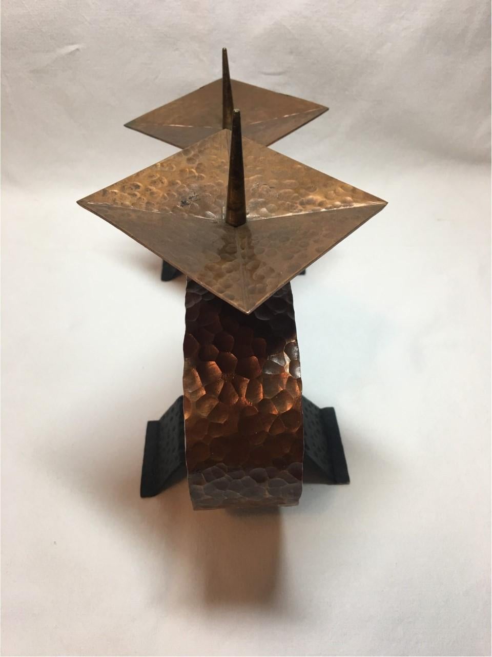 Candleholder of Hammered Brass and Iron German Art Deco Bauhaus, 1920s For Sale 10