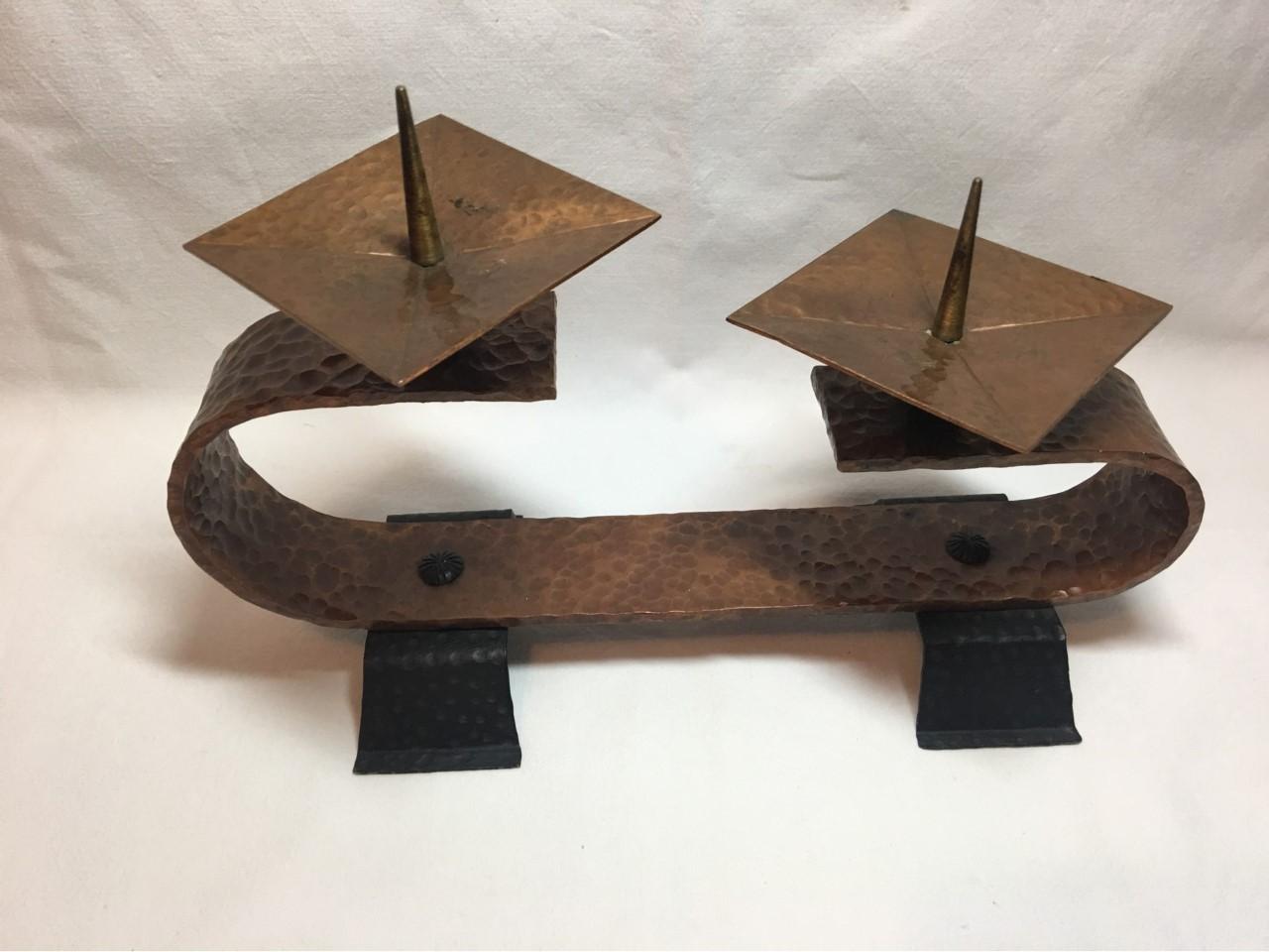 Candleholder of Hammered Brass and Iron German Art Deco Bauhaus, 1920s For Sale 11