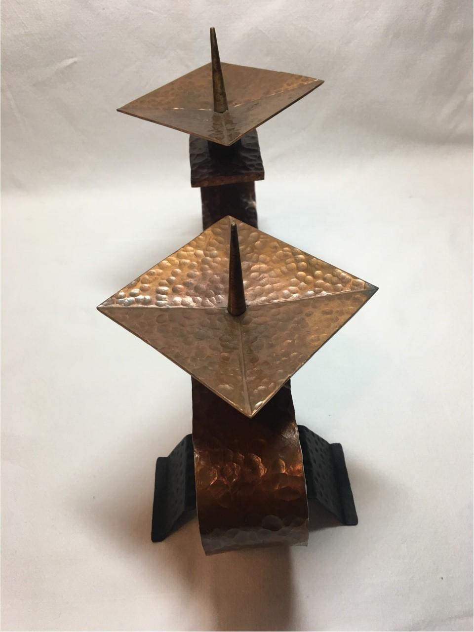 Candleholder of Hammered Brass and Iron German Art Deco Bauhaus, 1920s For Sale 12