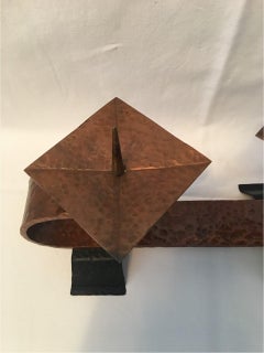 Candleholder of Hammered Brass and Iron German Art Deco Bauhaus, 1920s