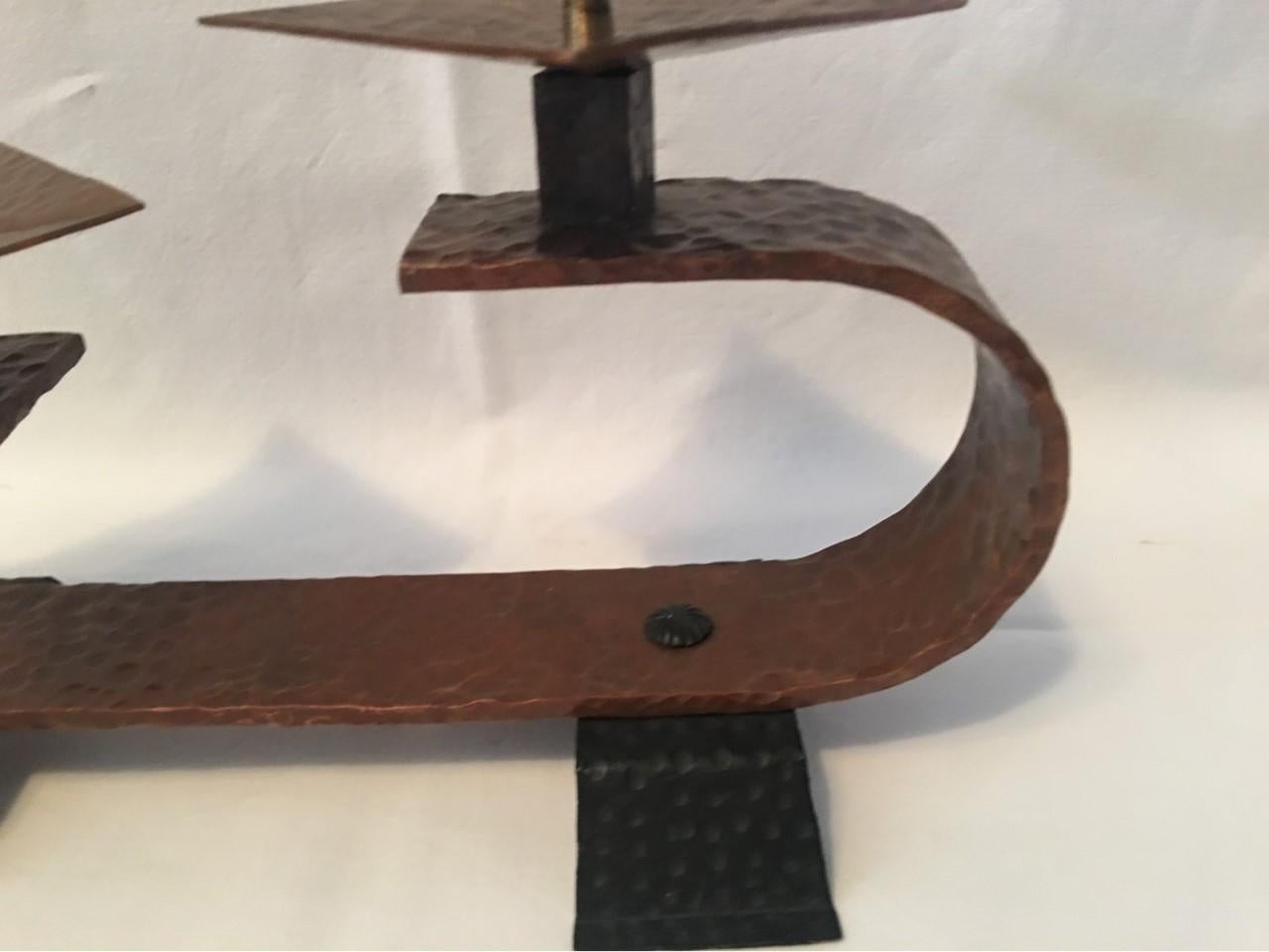 Candleholder of Hammered Brass and Iron German Art Deco Bauhaus, 1920s For Sale 5