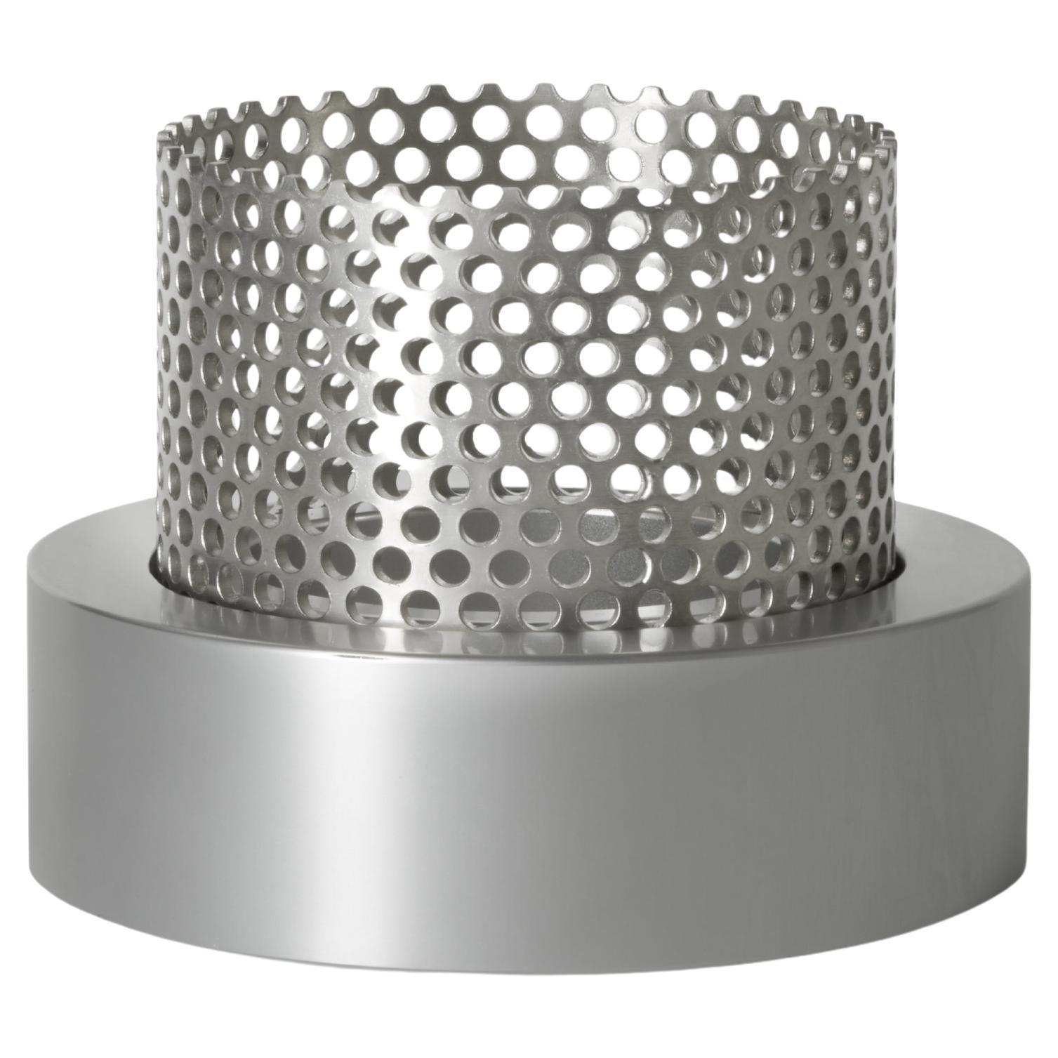 Portacandele "Perform Silver" in alluminio fresato CNC e acciaio perforato