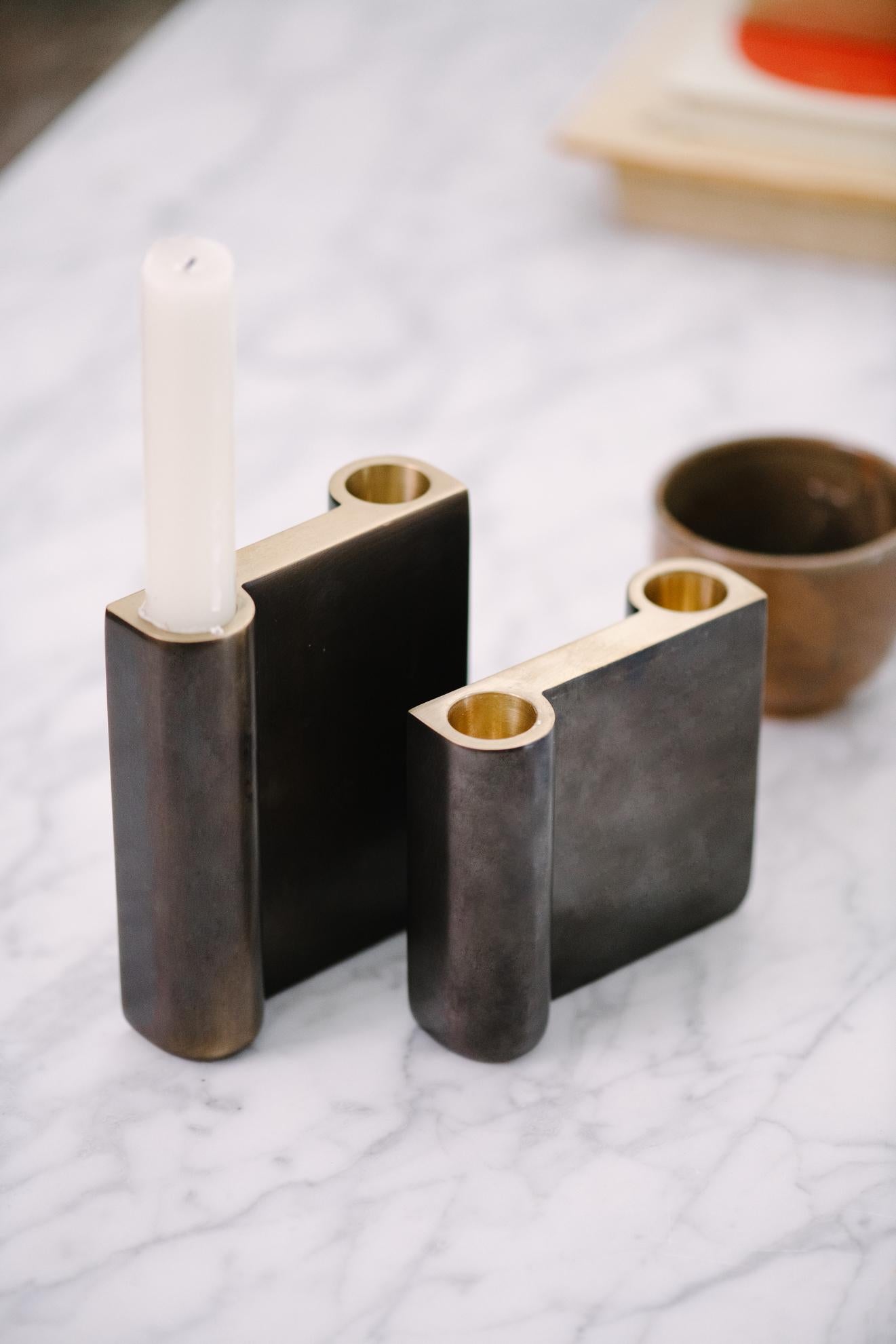 Danish Candle Holder SC39, H10 in Bronzed Brass by Space Copenhagen for &Tradition For Sale
