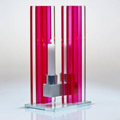 Contemporary Pink Glass & Aluminum Candlestick